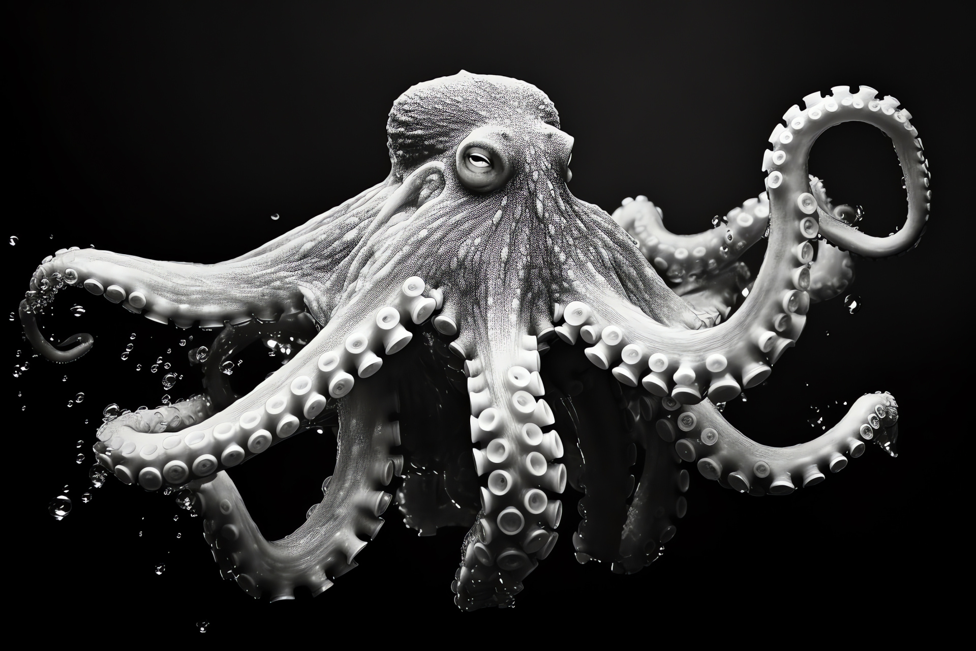 Octopus, monochrome patterning, intelligent gaze, fluid motion, deep-water inhabitant, HD Desktop Image