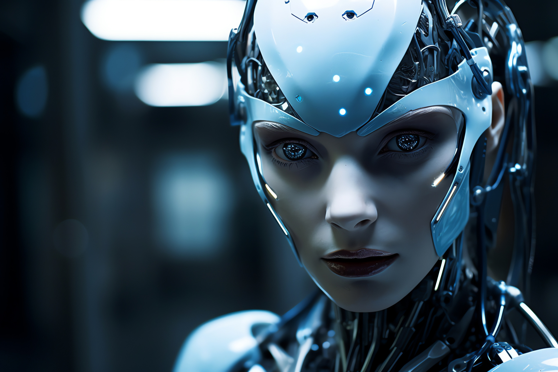 Space fantasies, Robotic figures, Android design, Futuristic visage, Advanced tech representation, HD Desktop Wallpaper