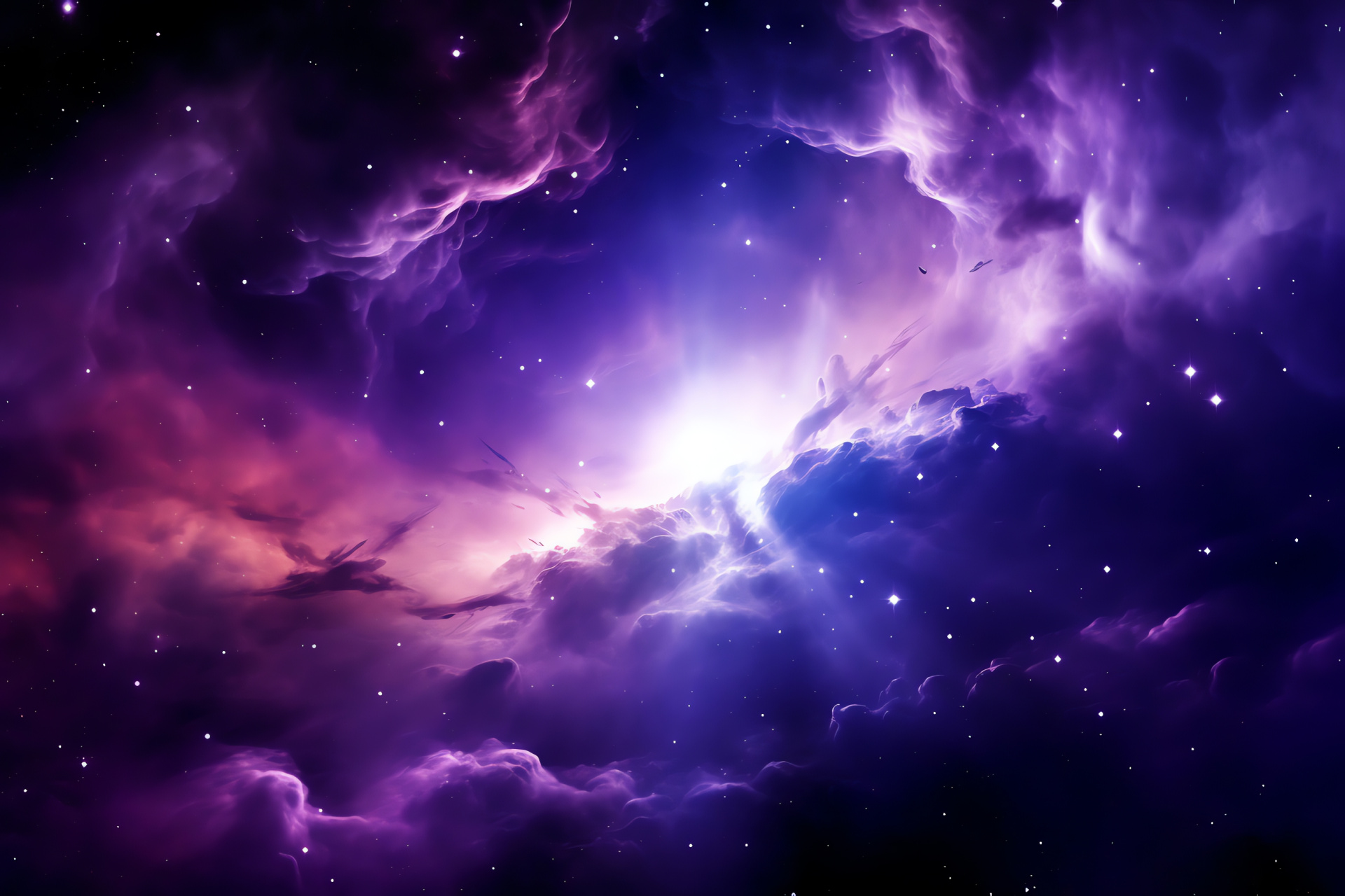 Expansive Purple Nebula, Luminous Star Fields, Galactic Beauty, Stellar Clusters, Cosmic Purple, HD Desktop Image