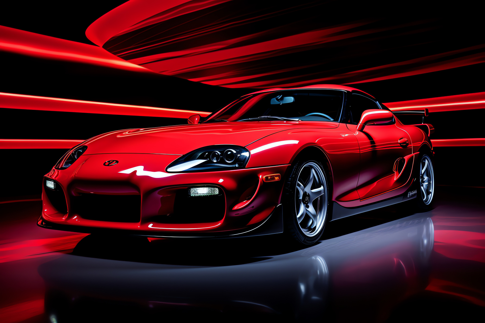 Toyota Supra MK4 Turbo, Vibrant red display, Twin Turbo power, Pure red isolation, High-performance legacy, HD Desktop Image