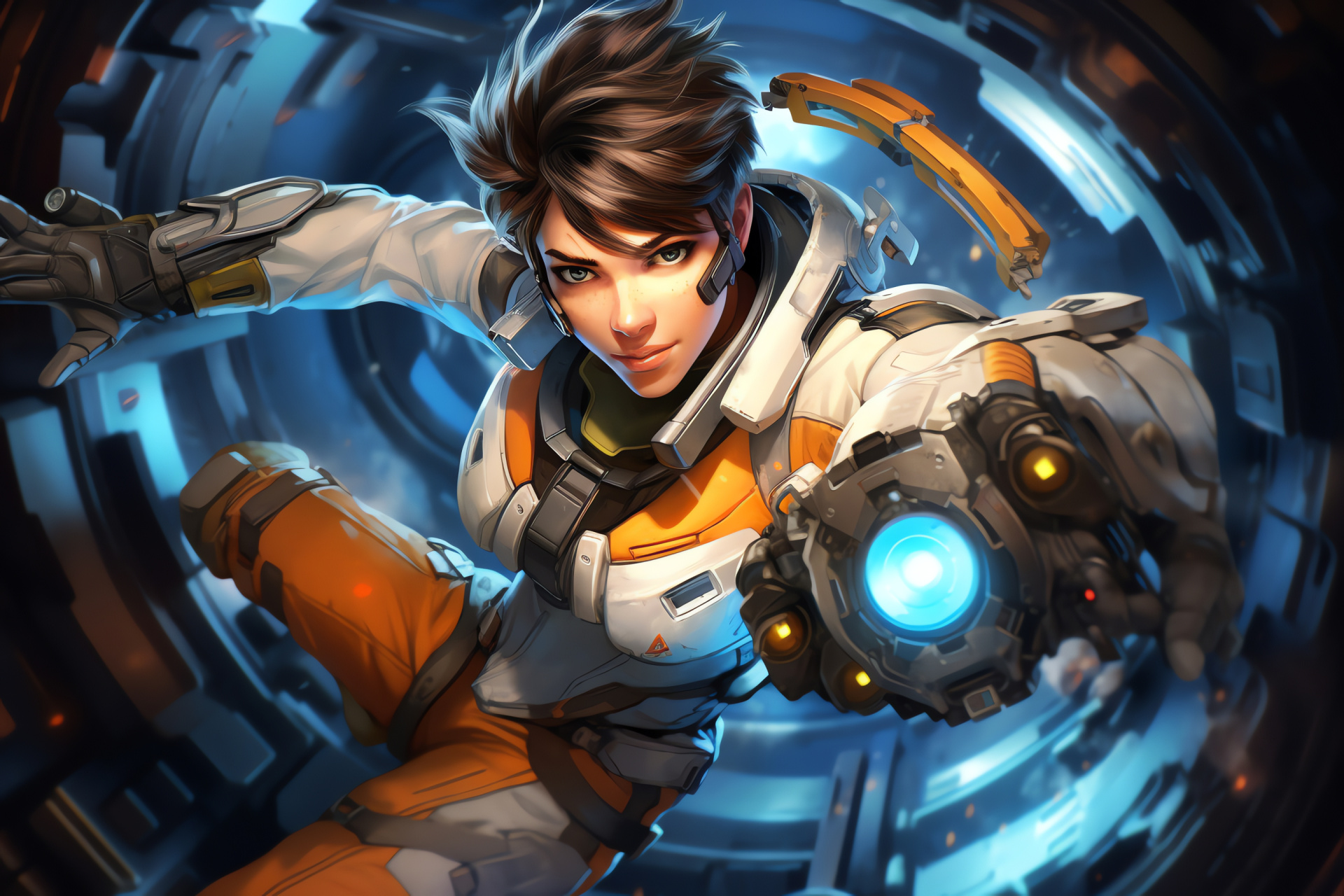 Tracer's space warriors theme, Extraterrestrial battle staging, Overwatch gamer's delight, Futuristic gear, HD Desktop Image