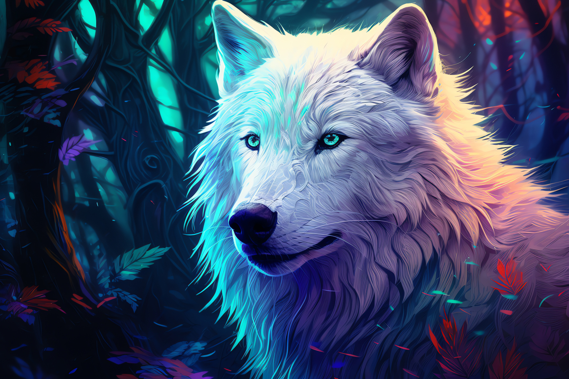 Enigmatic Canis lupus, crystalline gaze, arctic predator, snowy enclave, sylvan whispers, HD Desktop Image