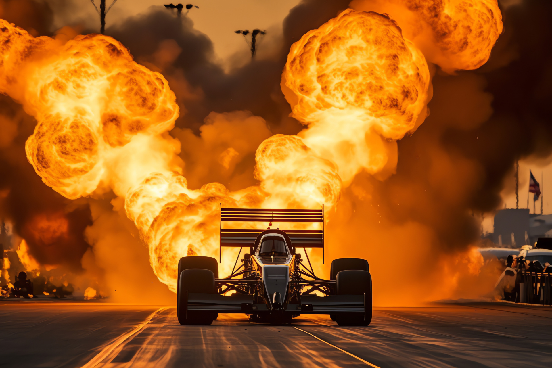 Top Fuel dragster, Drag racing intensity, Pomona Raceway event, Dynamic motorsports, Racing flames, HD Desktop Image