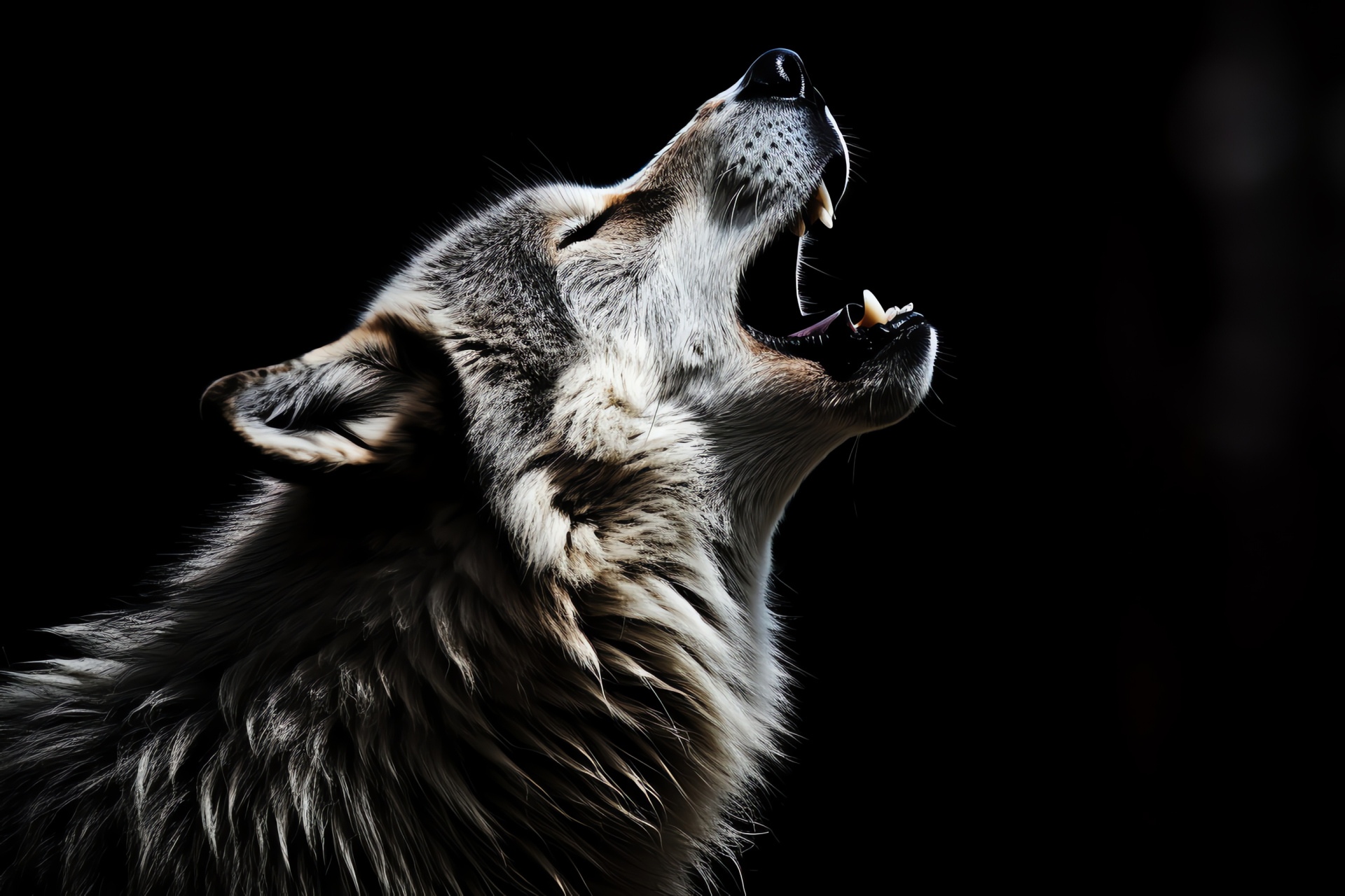 Wolf, juvenile lupine, candid howl, pristine fur, forest denizen, HD Desktop Image