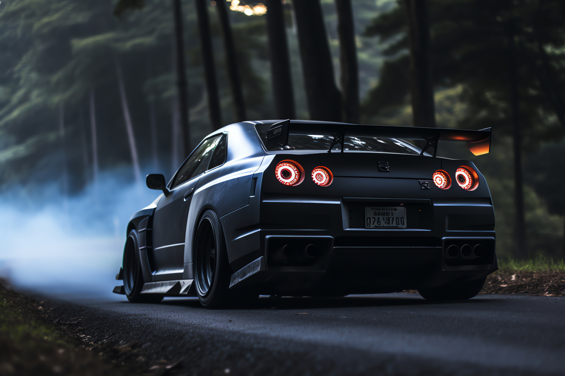 Nissan R32 GTR, Mount Fuji vicinity, Automobile drifting, Signature lighting, Performance driving, HD Desktop Wallpaper