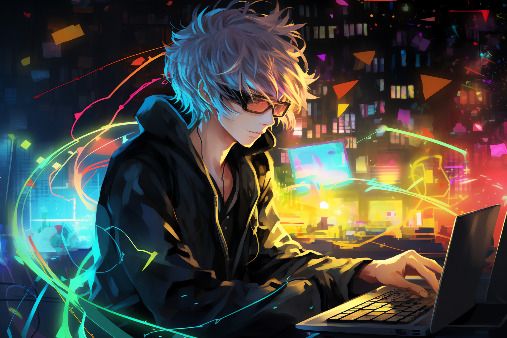 Interactive game experience, Mystic Messenger Seven, Code-solver game character, Computerized environment, Gaming narrative, HD Desktop Wallpaper