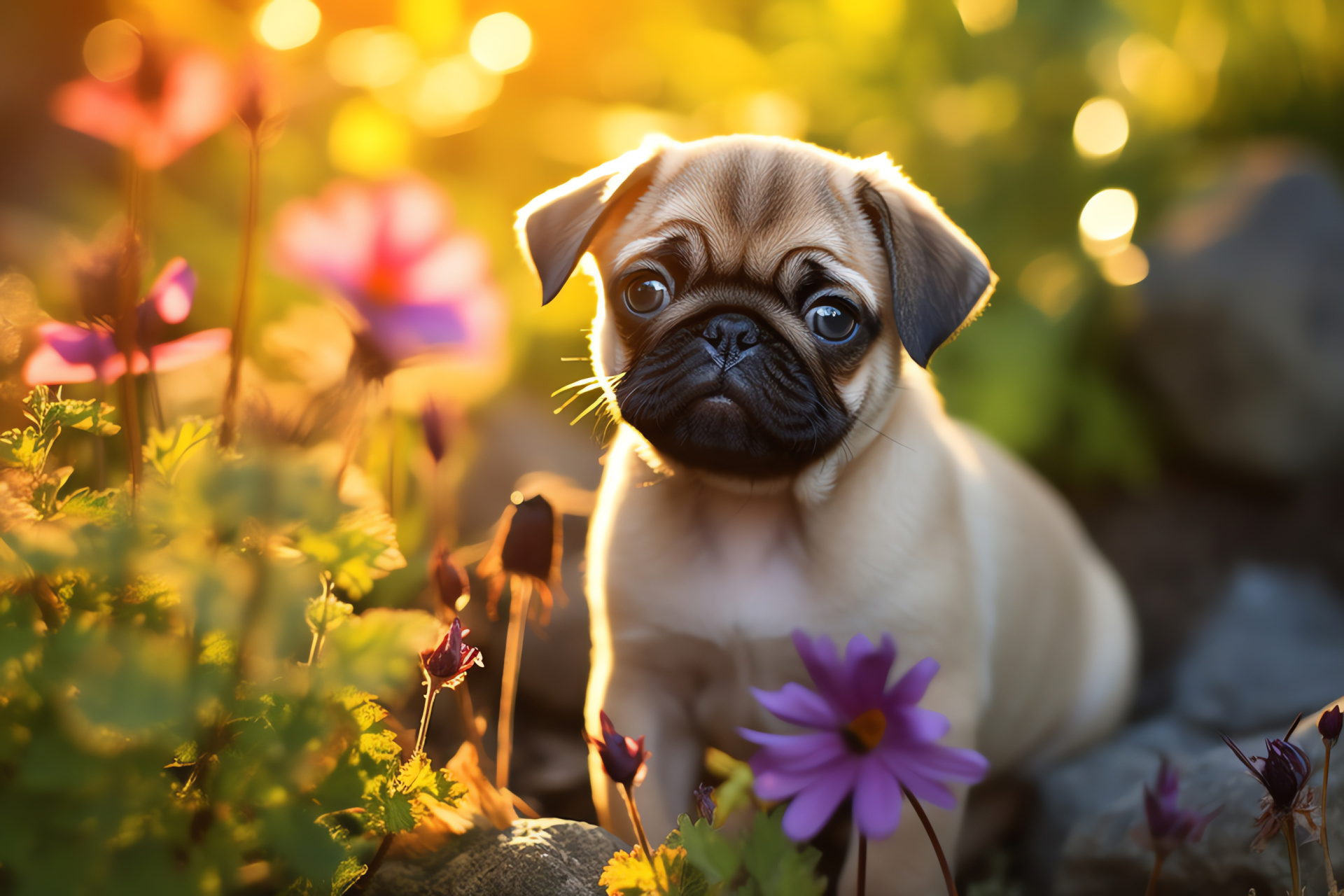 Young pug spirit, Investigative canine look, Dog facial wrinkles, Light fur coat, Animated pooch, HD Desktop Wallpaper