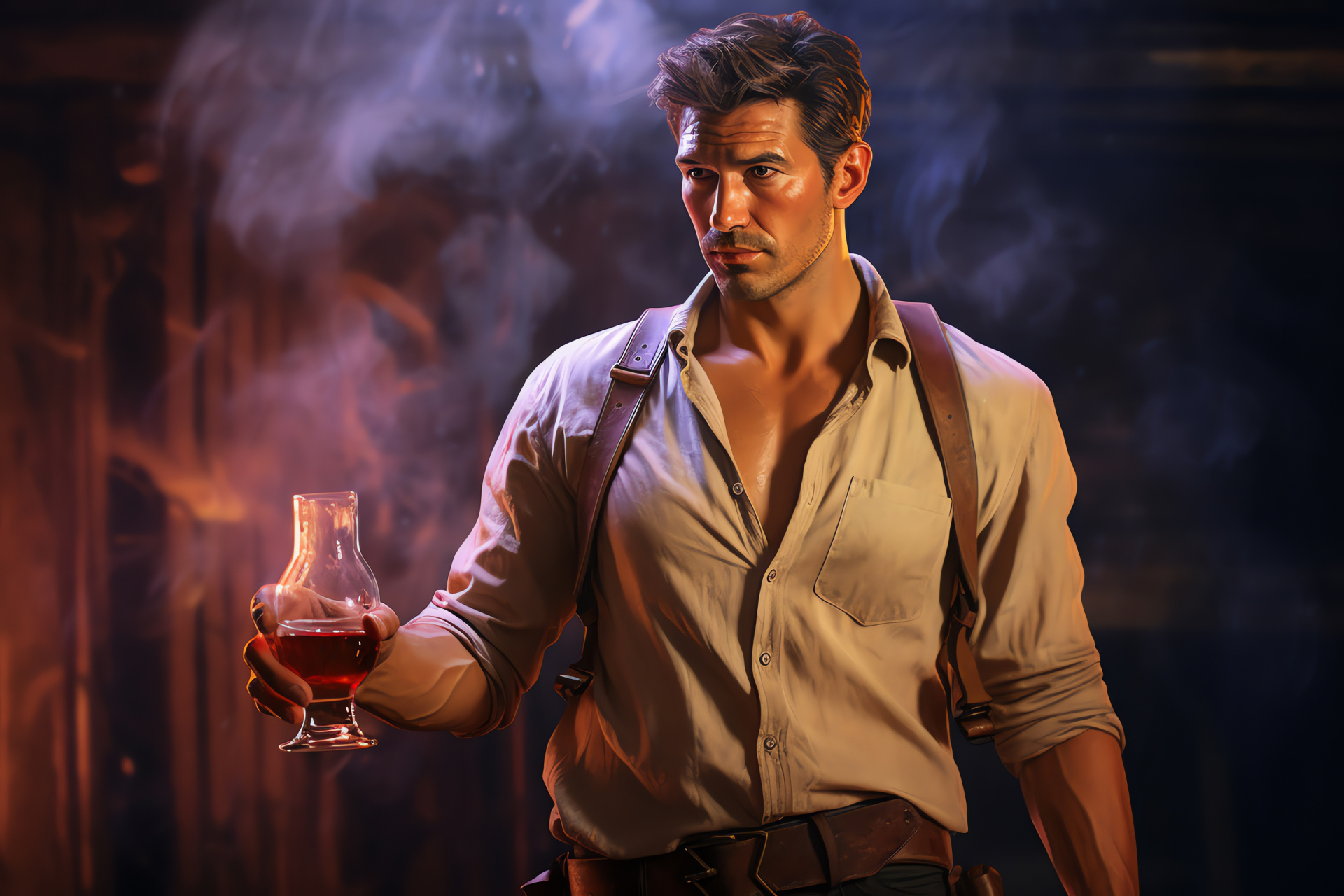 Mentor Victor Sullivan, Uncharted franchise, Monochromatic theme, Brandy enjoyment, Simple frame backdrop, HD Desktop Image