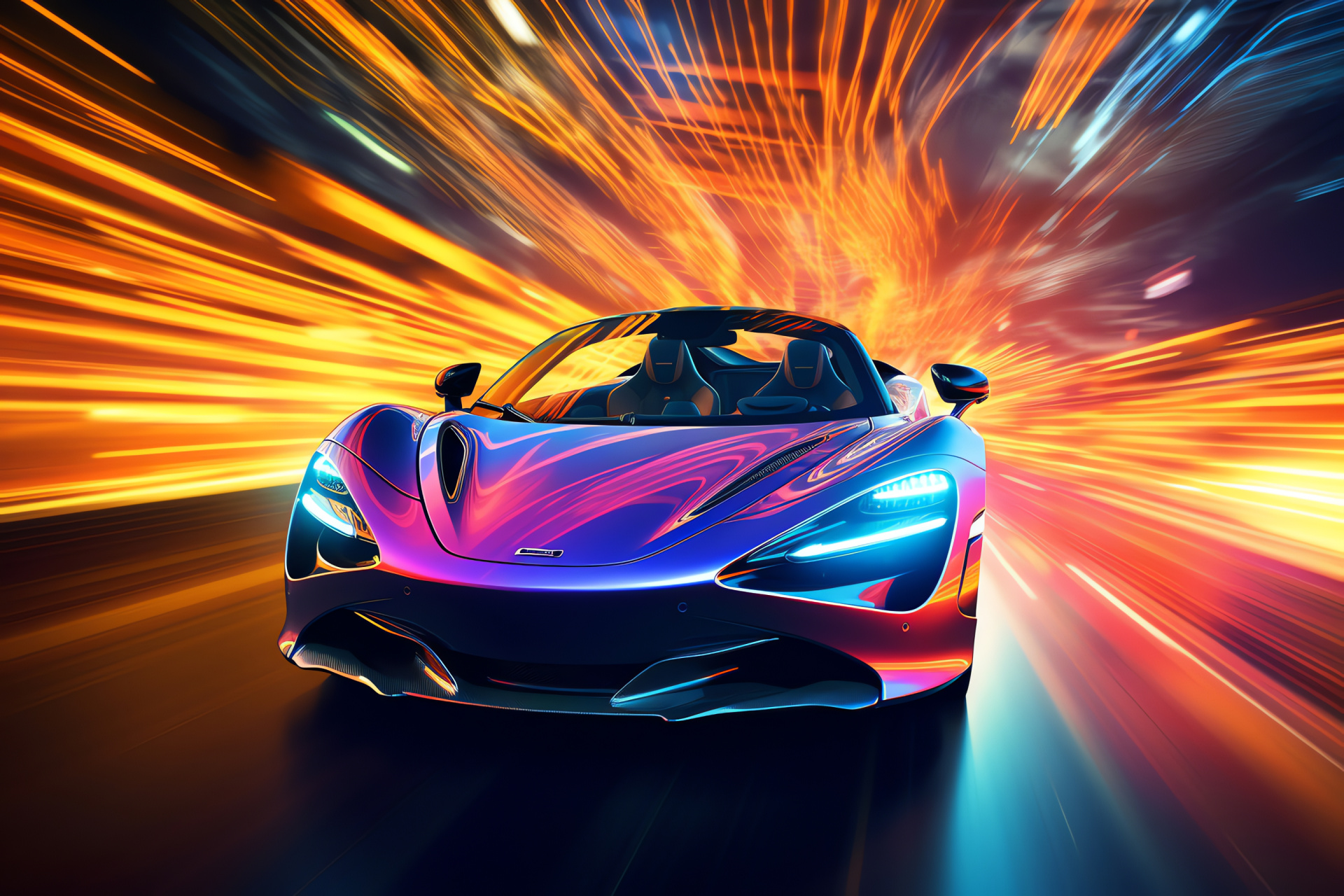 McLaren 720S Spider, Engaging design, Open-top supercar, Energetic color scheme, HD Desktop Image