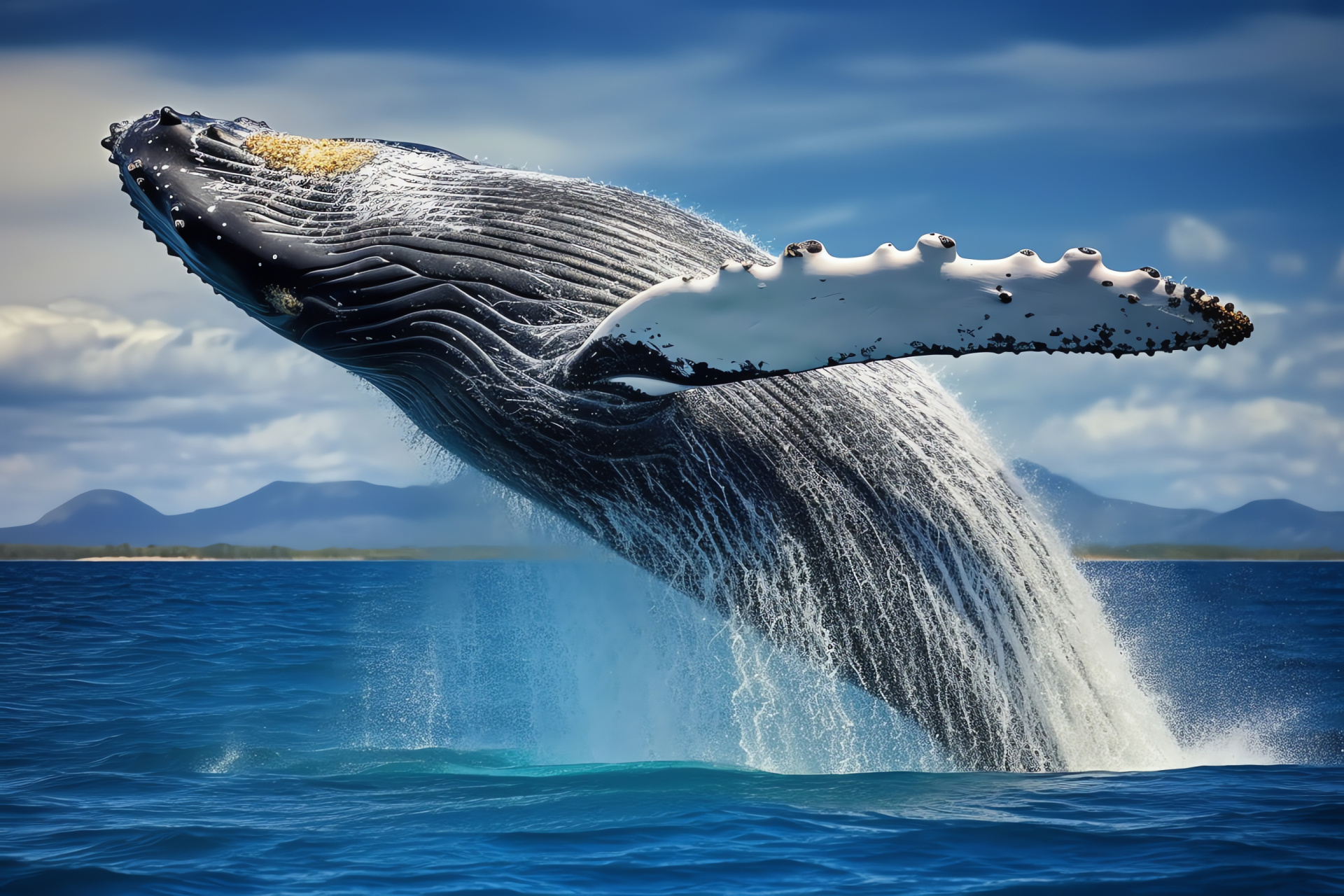 Oceanic Humpback Whale, Aquatic breach, Sea creature, Sombre two-tone, Marine environment, HD Desktop Wallpaper