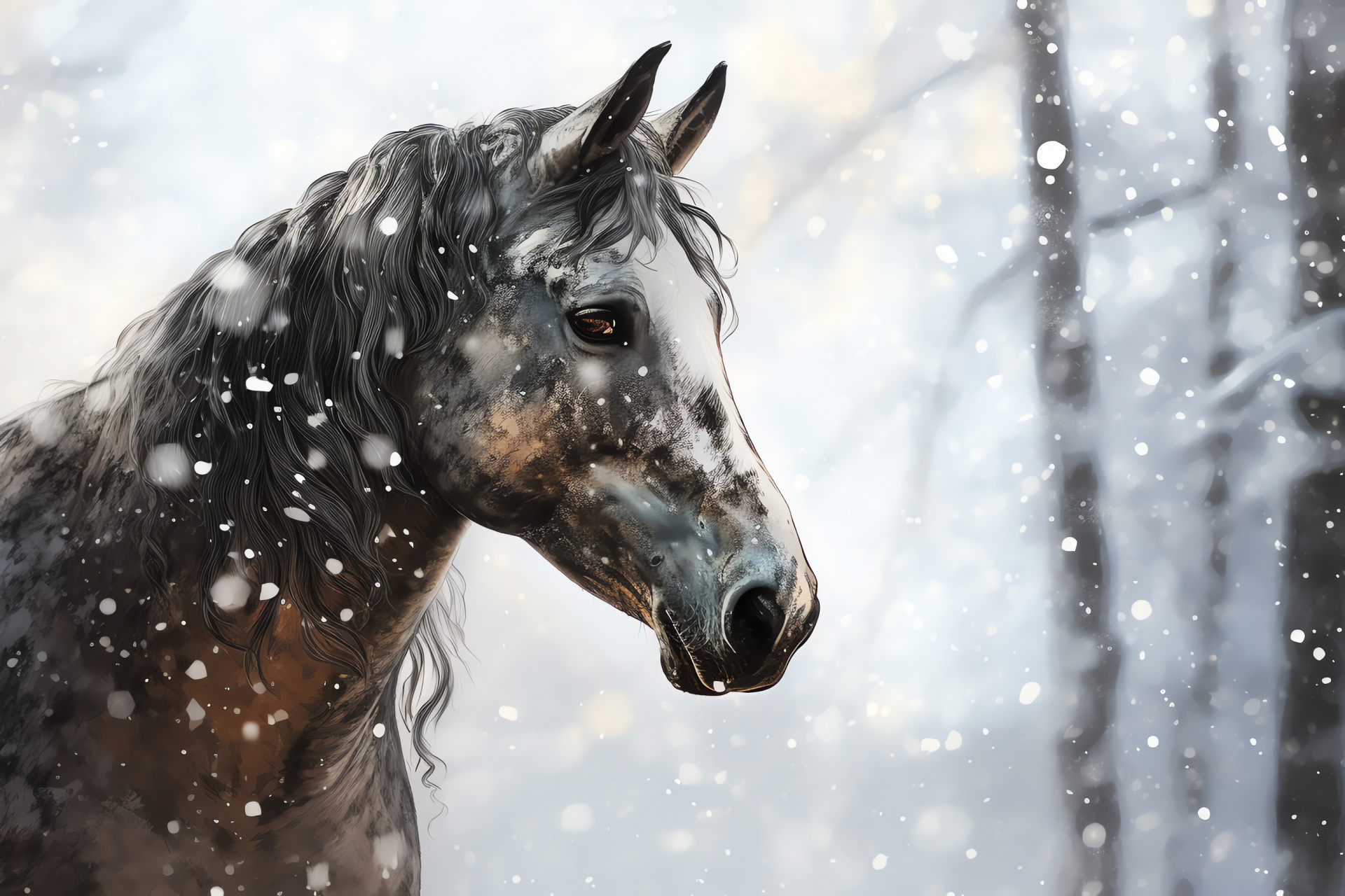 Majestic steed, Speckled equine covering, Warm equine vision, Contrasting grizzle, Soft equine shading, HD Desktop Image