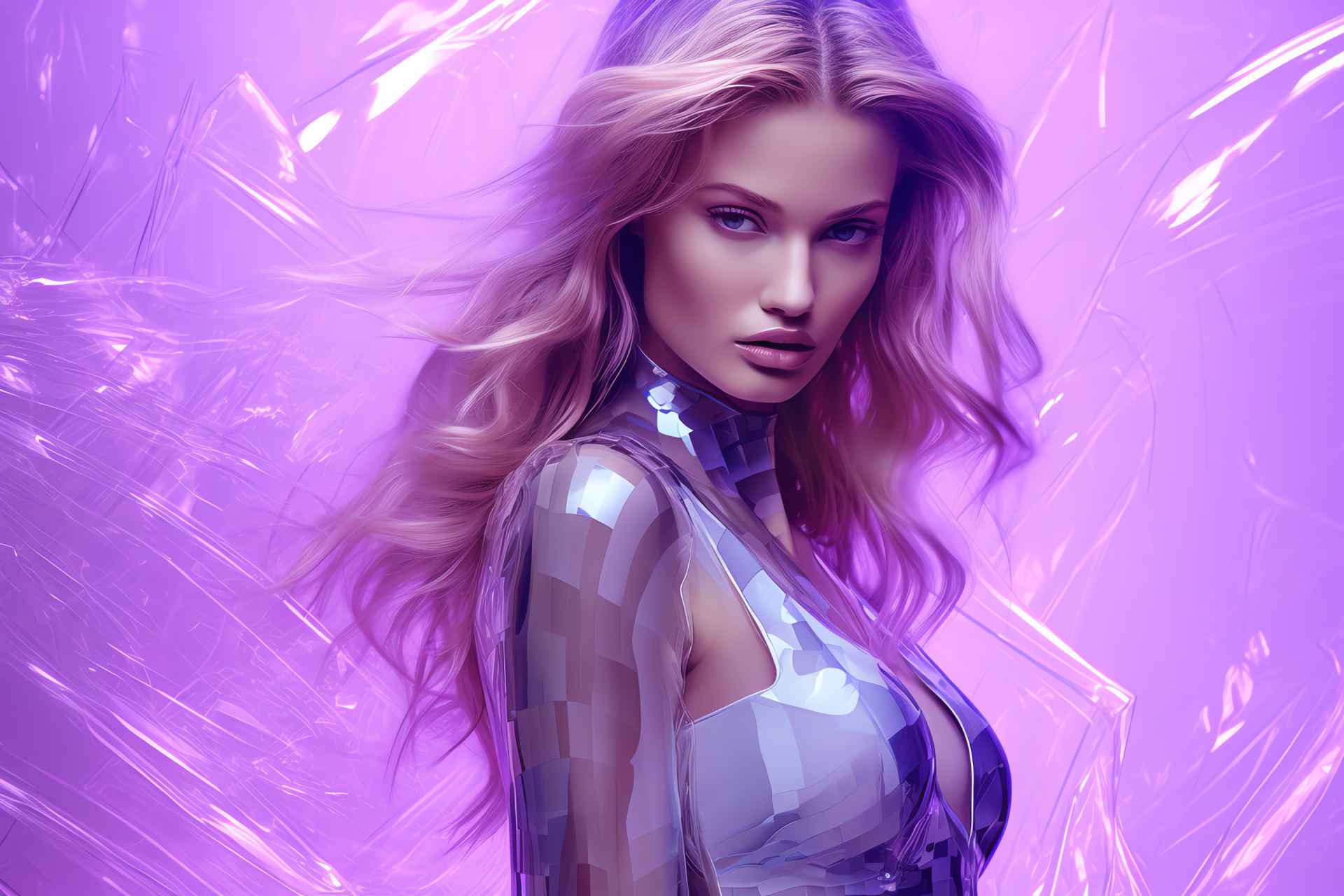 Rosie Huntington-Whiteley, high fashion, statuesque figure, artistic set, surreal effect, HD Desktop Image