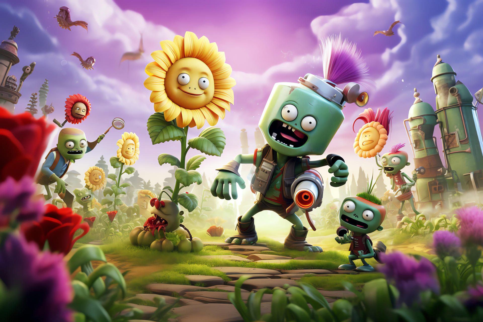 Plant vs. Zombies GW2, Shooter game, PopCap Games, Crazy Dave narrative, Multiplayer combat, HD Desktop Image