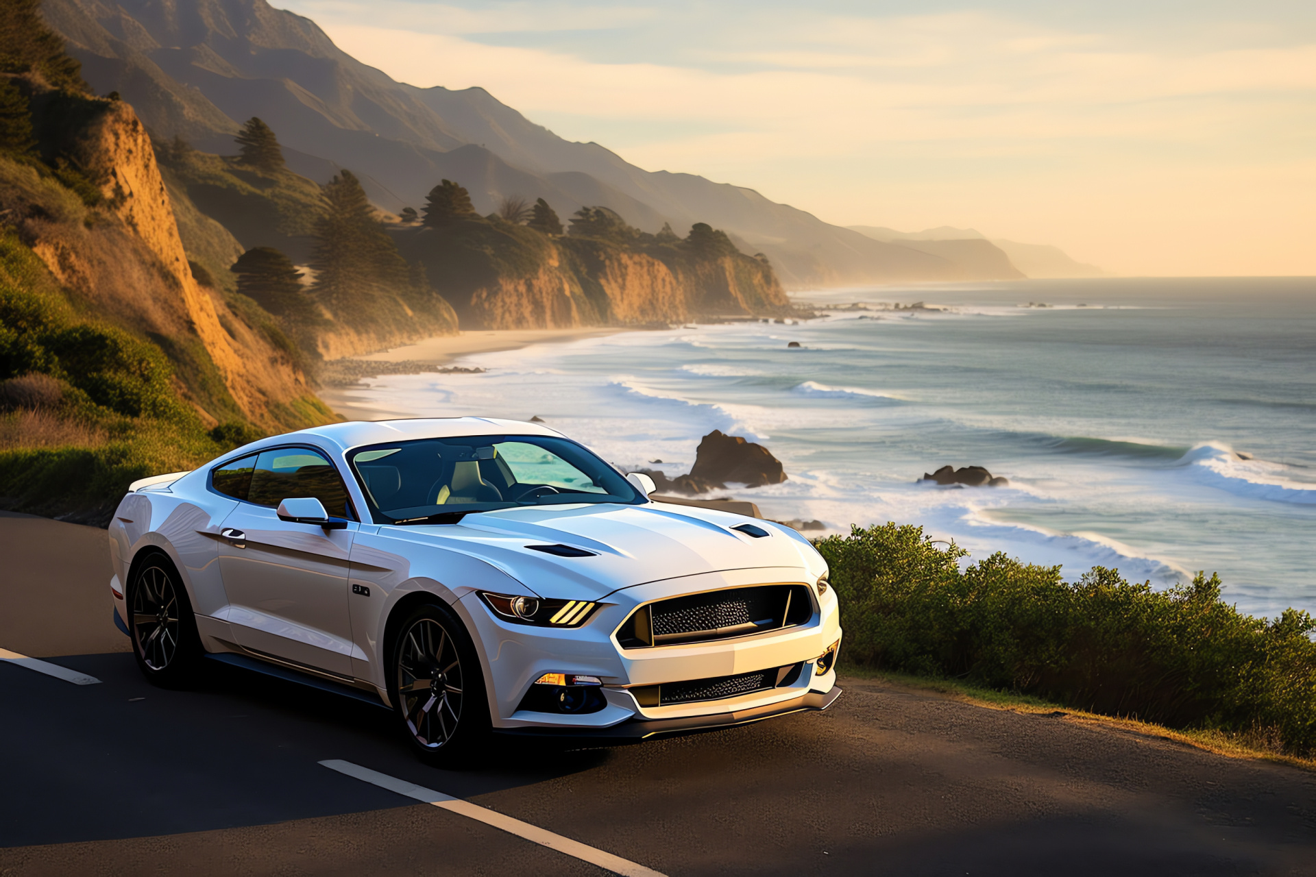 Pacific Coast highway cruiser, Sports Mustang GT350, Aerodynamically enhanced, High-performance machinery, Elegant engineering, HD Desktop Wallpaper