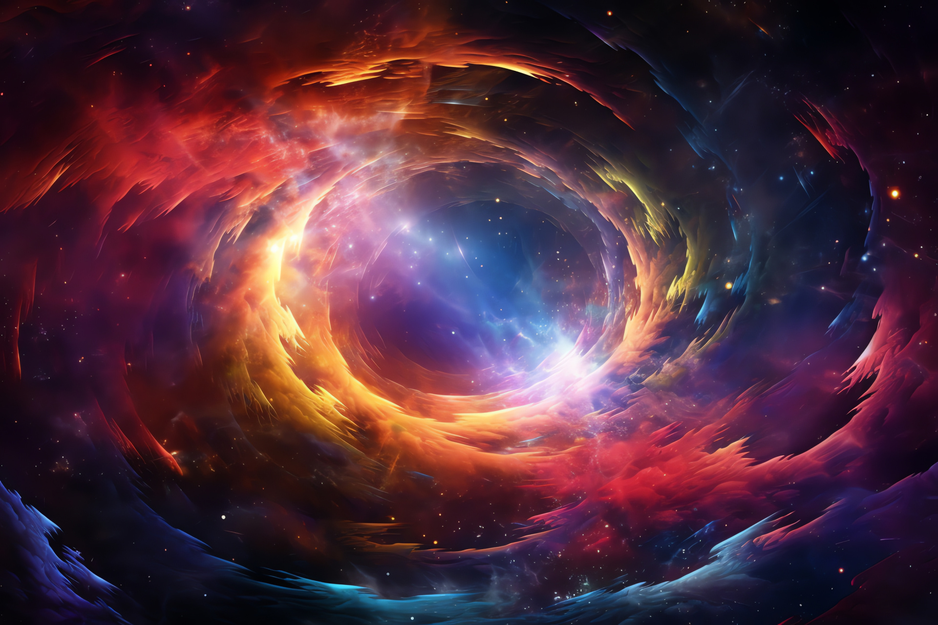 Intergalactic phenomenon, Space curvature visual, Galactic tunneling effect, Astral passage art, Spacetime warp, HD Desktop Image