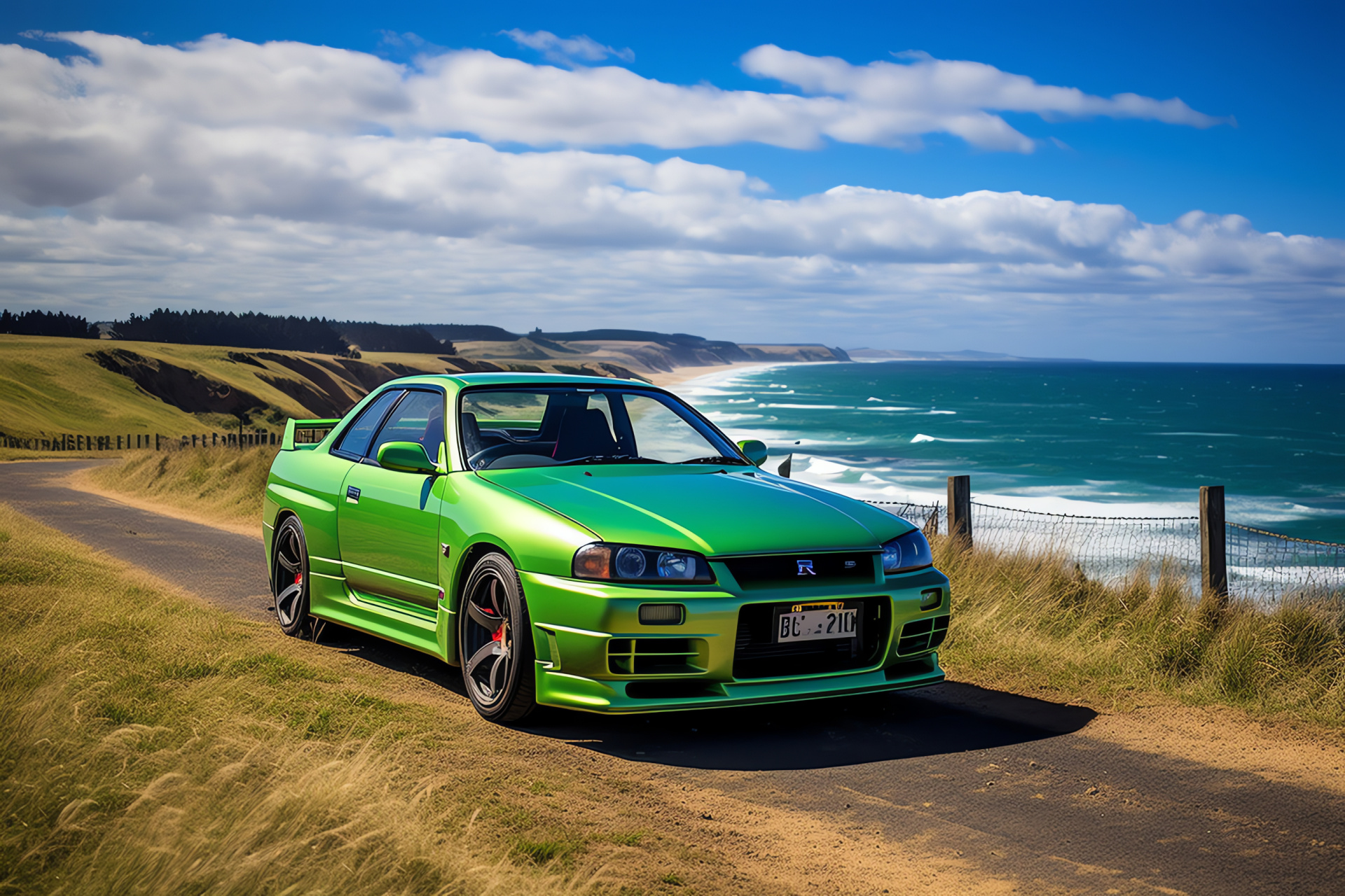 Nissan Skyline GTR Great Ocean Road, Coastal driving, Nismo tuning, Lush scenery, Australian automotive journey, HD Desktop Wallpaper