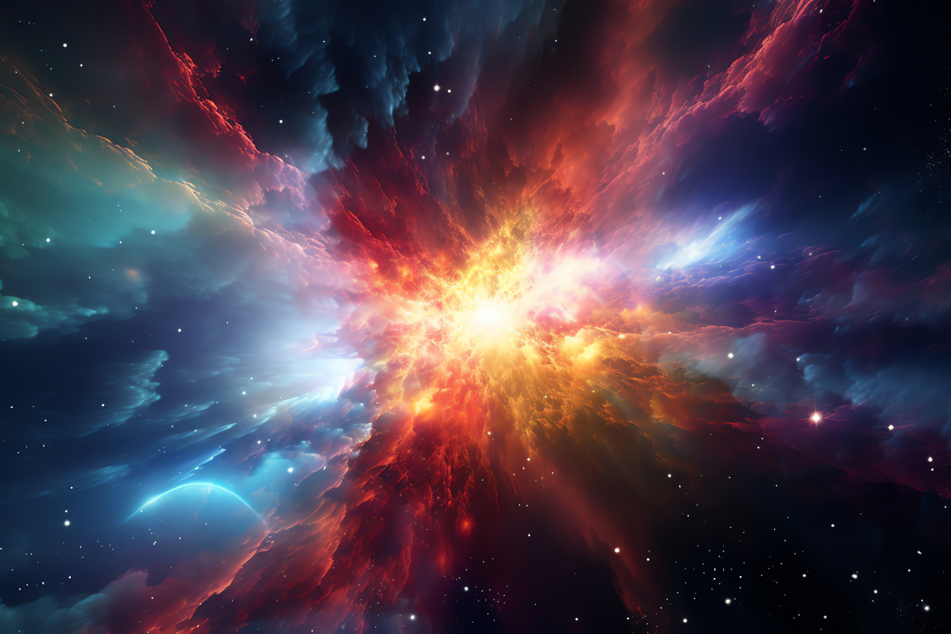 Stellar fireworks, Celestial display, Supernova event, Luminous celestial body, Space vibrancy, HD Desktop Image