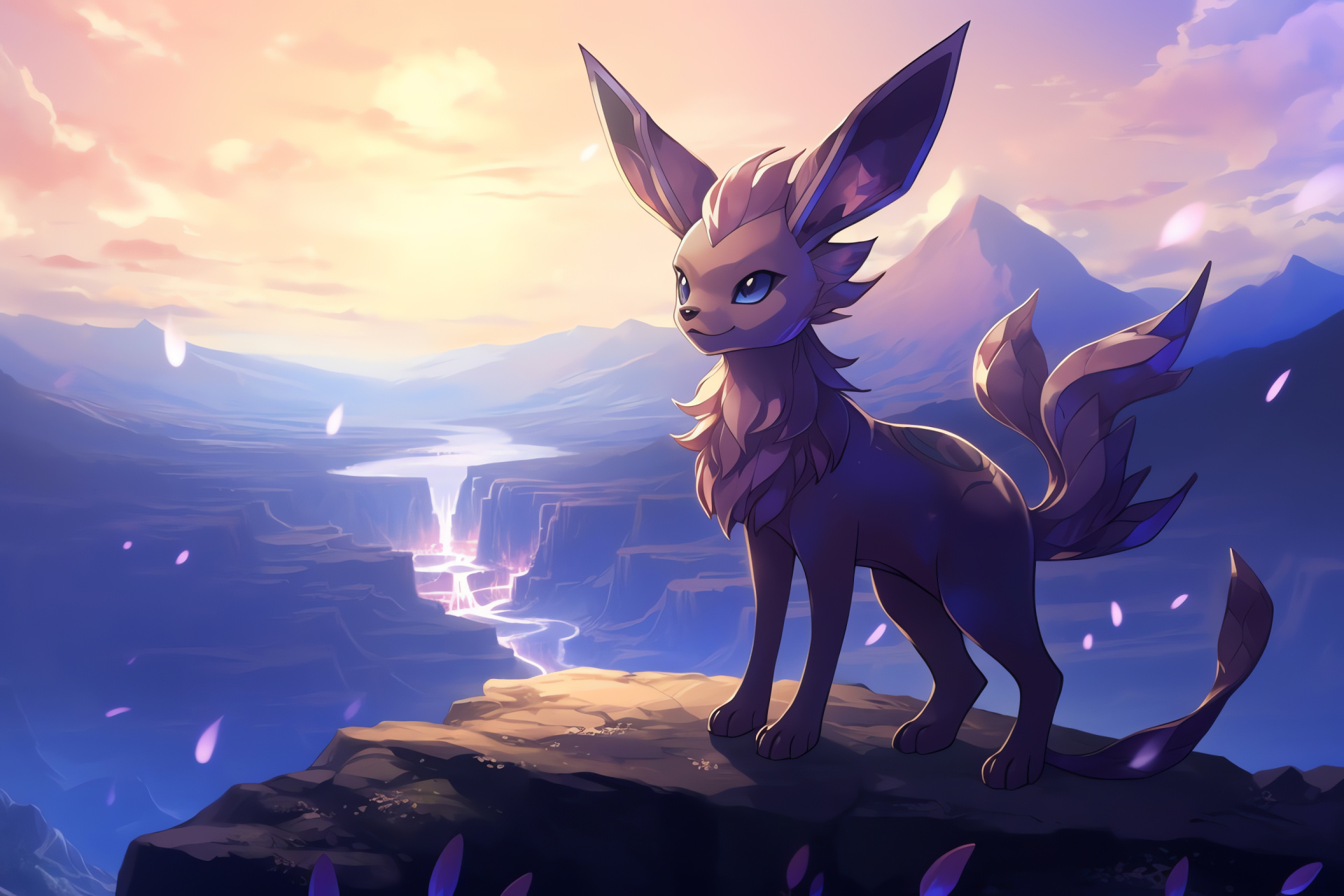 Espeon of twilight, Lavender furred, Psychic prowess, Ambient halo, Dusky heavens canvas, HD Desktop Wallpaper