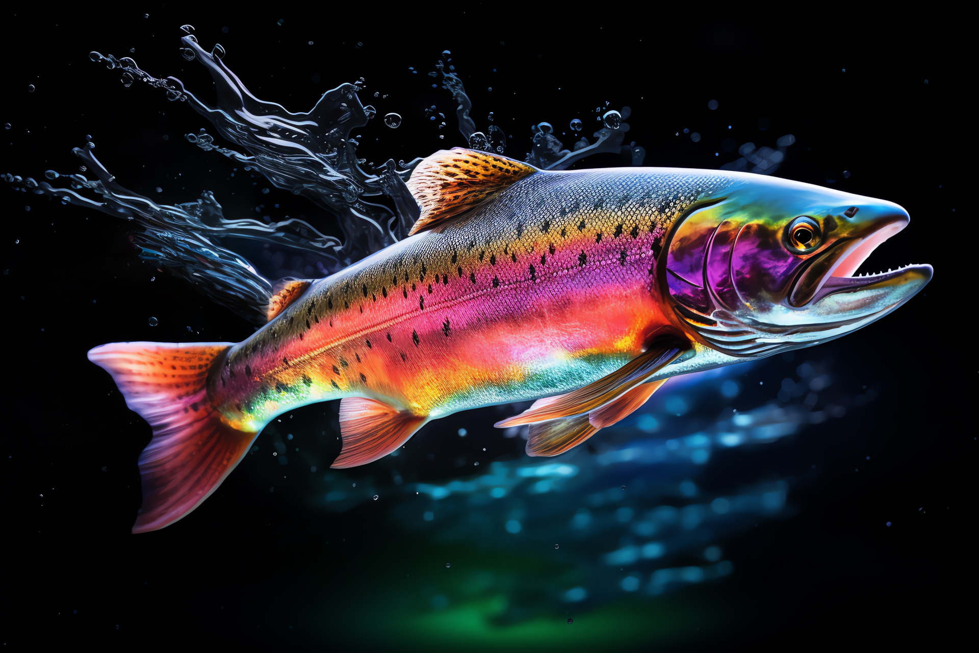 Trout, dynamic leap, freshwater species, fish action, aquatic life, HD Desktop Wallpaper