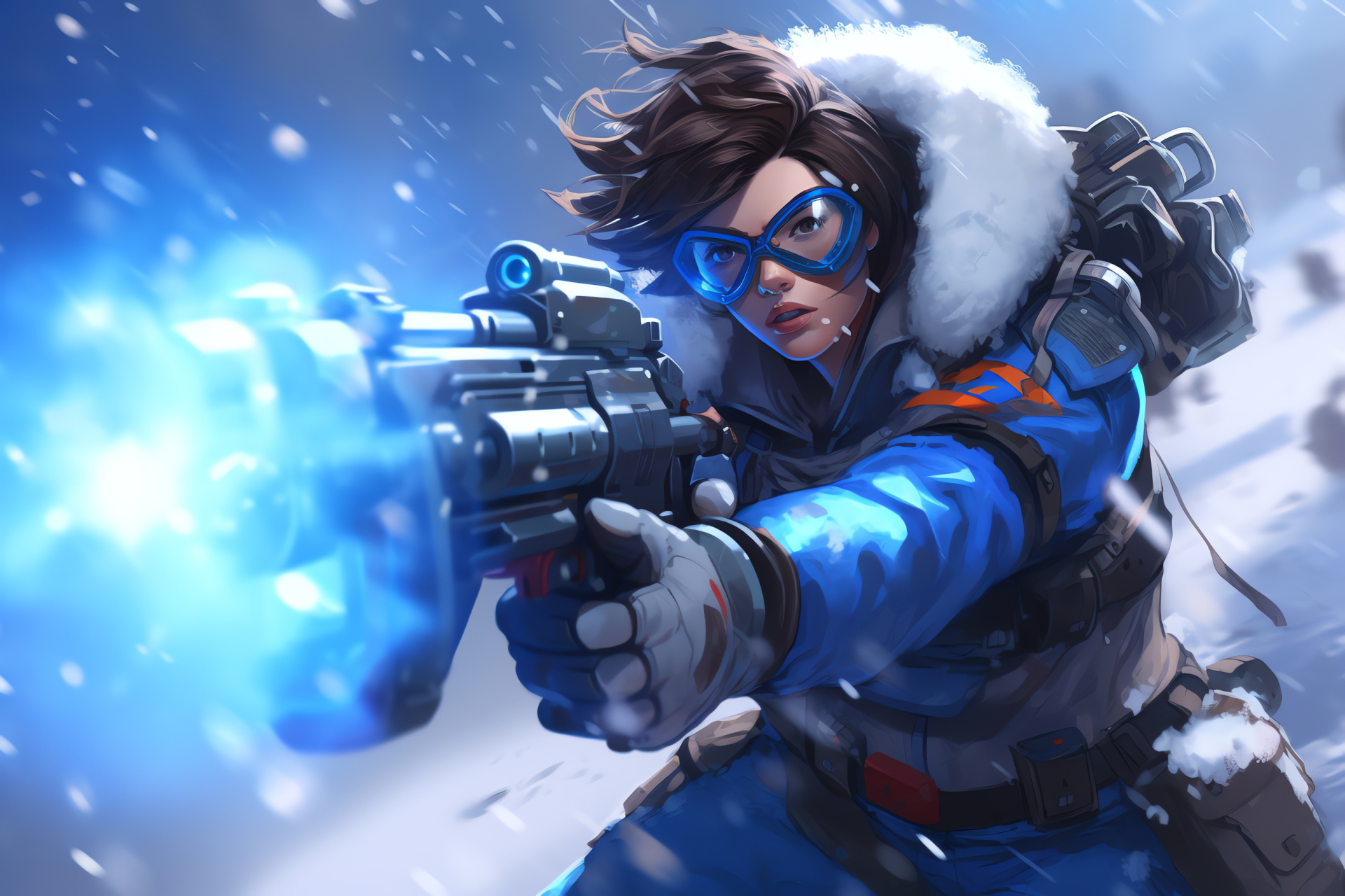 Overwatch Mei, Storm summoner, Blizzard weapon, Cyan energy, Sci-fi gaming, HD Desktop Image