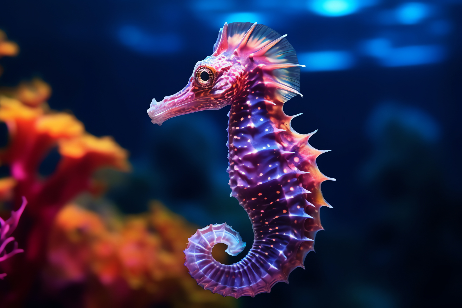 Sea Horse, pale yellow body, sapphire blue eyes, marine creature, ocean habitat, HD Desktop Image