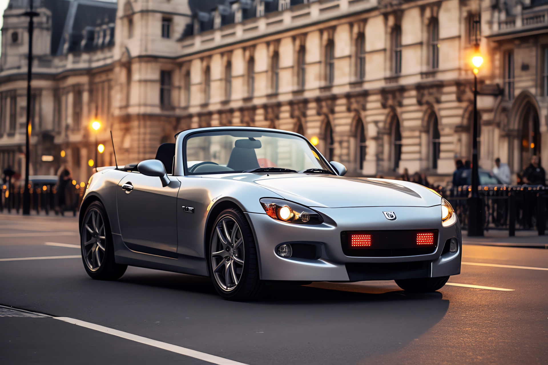 Honda S2000 GT, urban vehicle, London cityscape, gleaming silver finish, cultural landmarks, HD Desktop Image