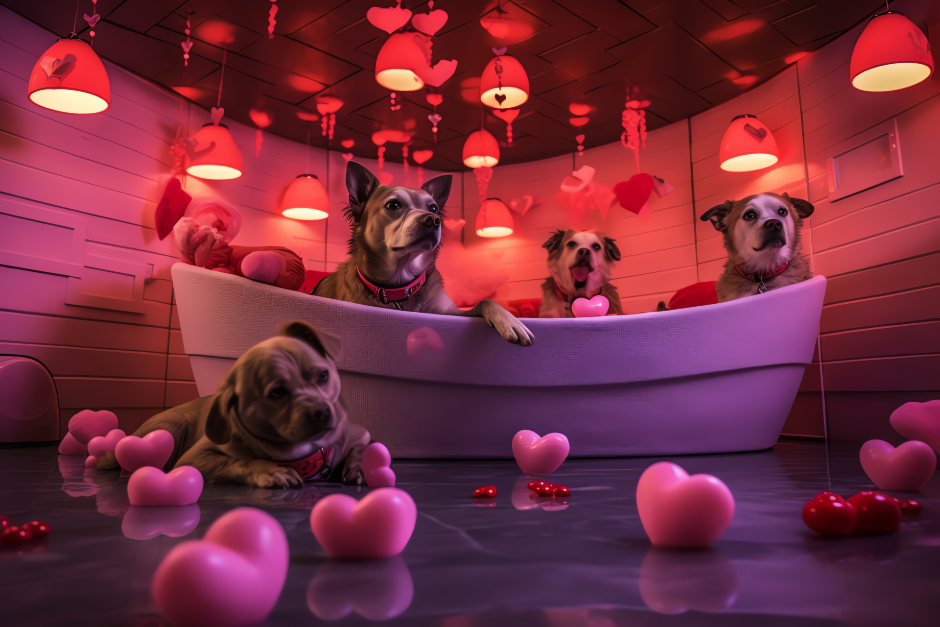 Valentine's doggy pampering, Aromatic roses, Candlelit ambiance, Canine bliss, Spa indulgence, HD Desktop Wallpaper