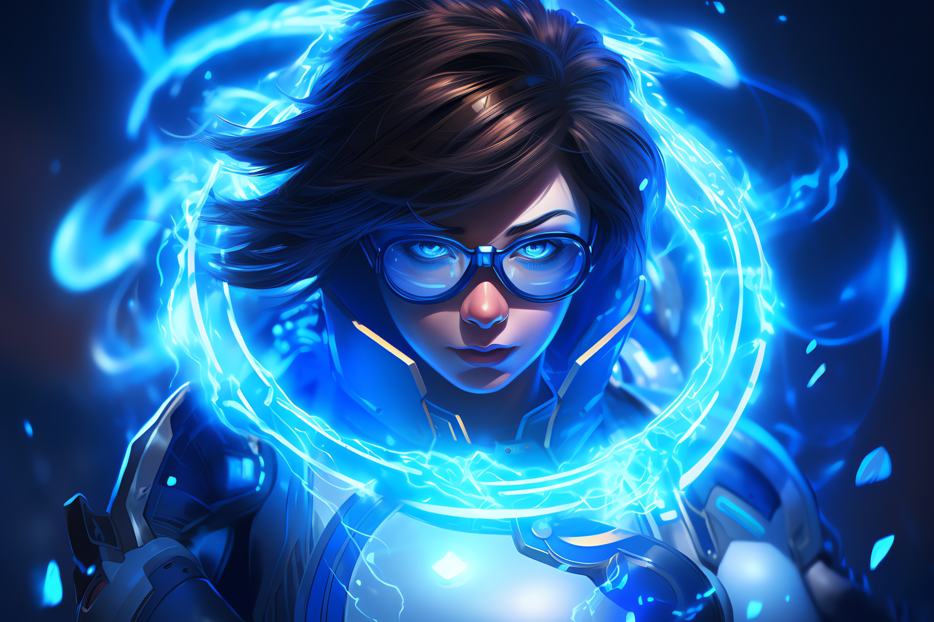 Overwatch Mei, Artistic backdrop, Blizzard game character, Ice gun, Dynamic illustration, HD Desktop Image