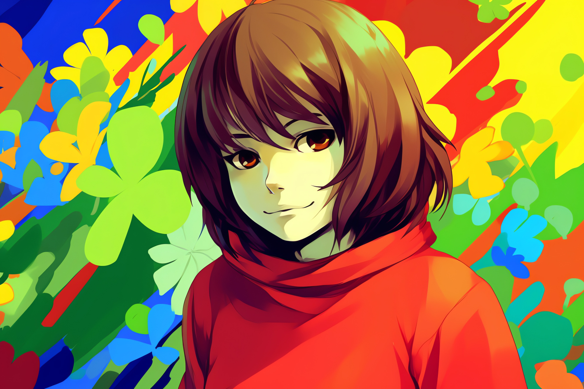 Frisk, Undertale protagonist, Courageous soul, Curious demeanor, Role-playing journey, HD Desktop Image