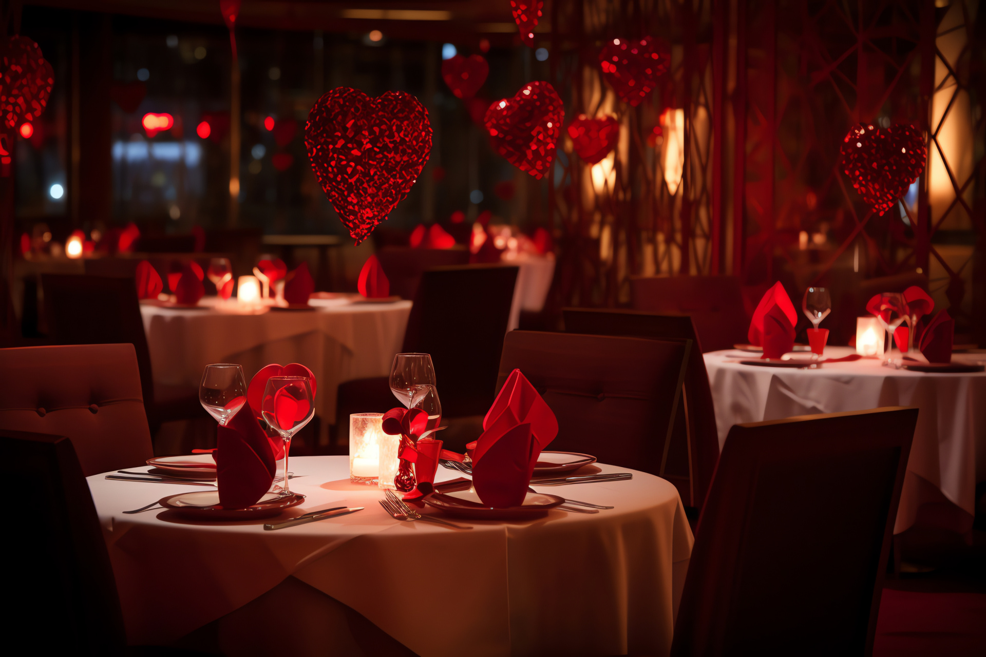 Love festivity, dining establishment, duo seatings, flickered ambiance, themed adornments, HD Desktop Image