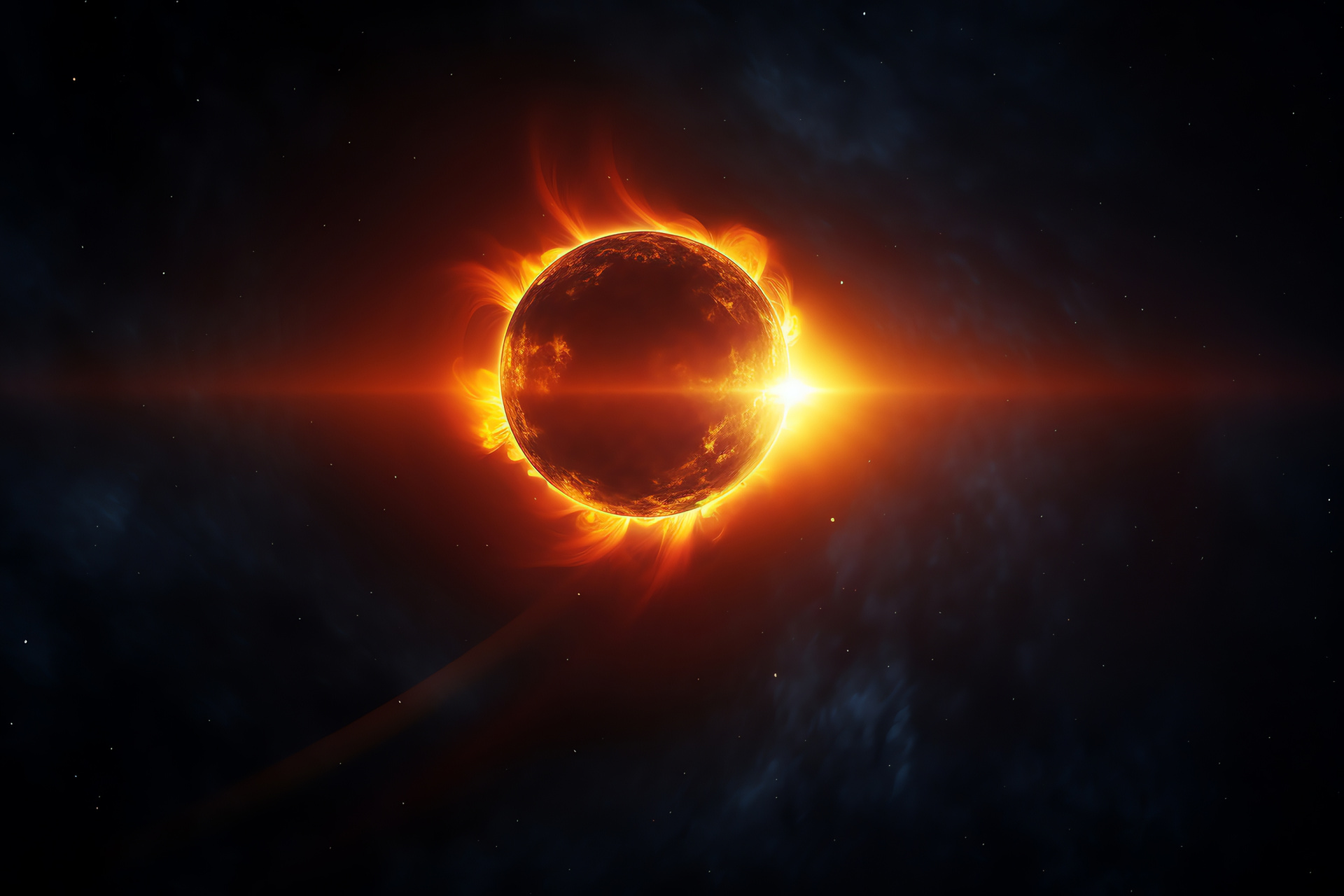 Solar silhouette, Interstellar ballet, Expanse of stars, Diurnal cosmos eclipsed, Solar sphere obscured, HD Desktop Image