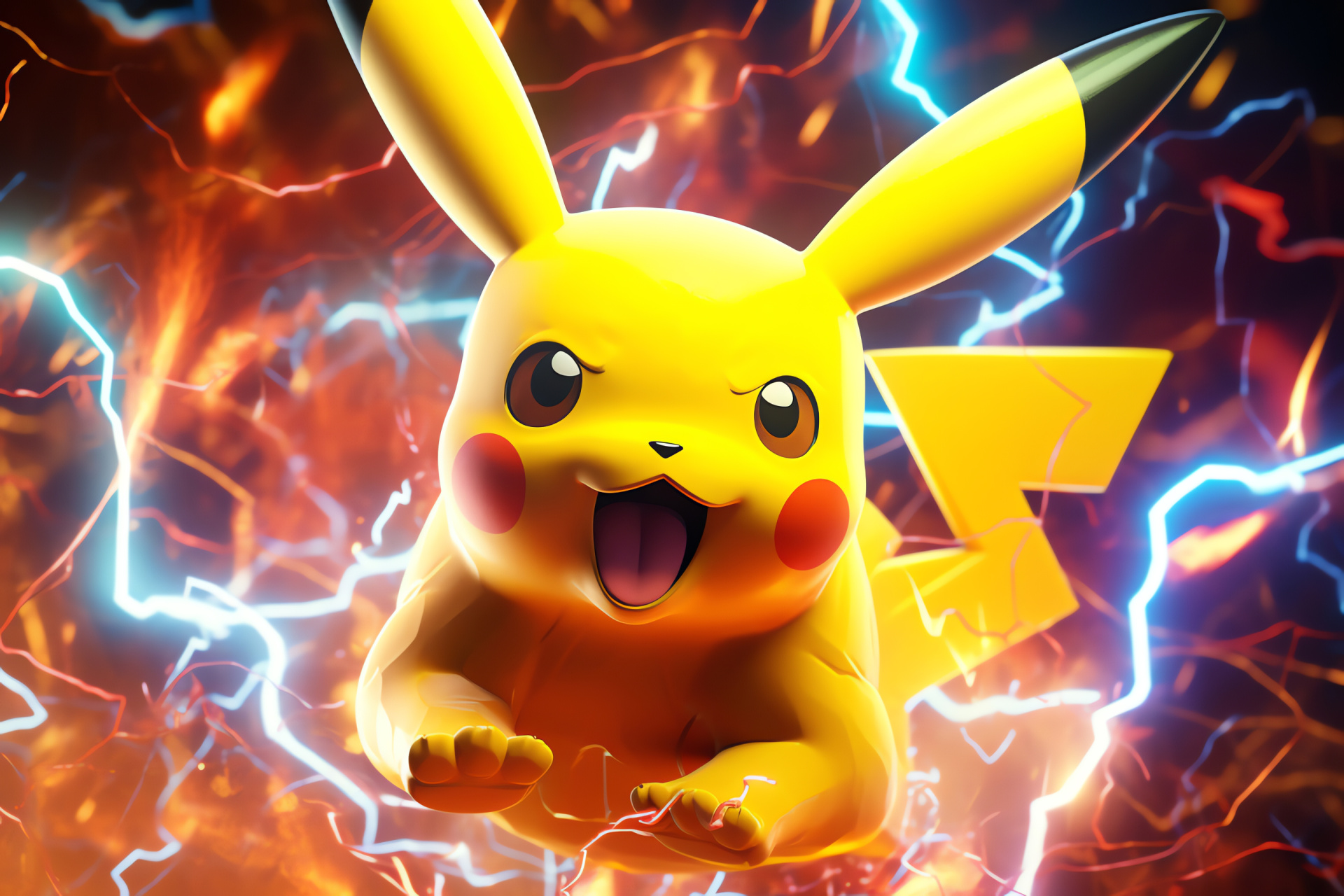 Iconic Pikachu Pokmon, Beloved anime character, Crimson circles, Admired creature, Gleaming orbs, HD Desktop Wallpaper