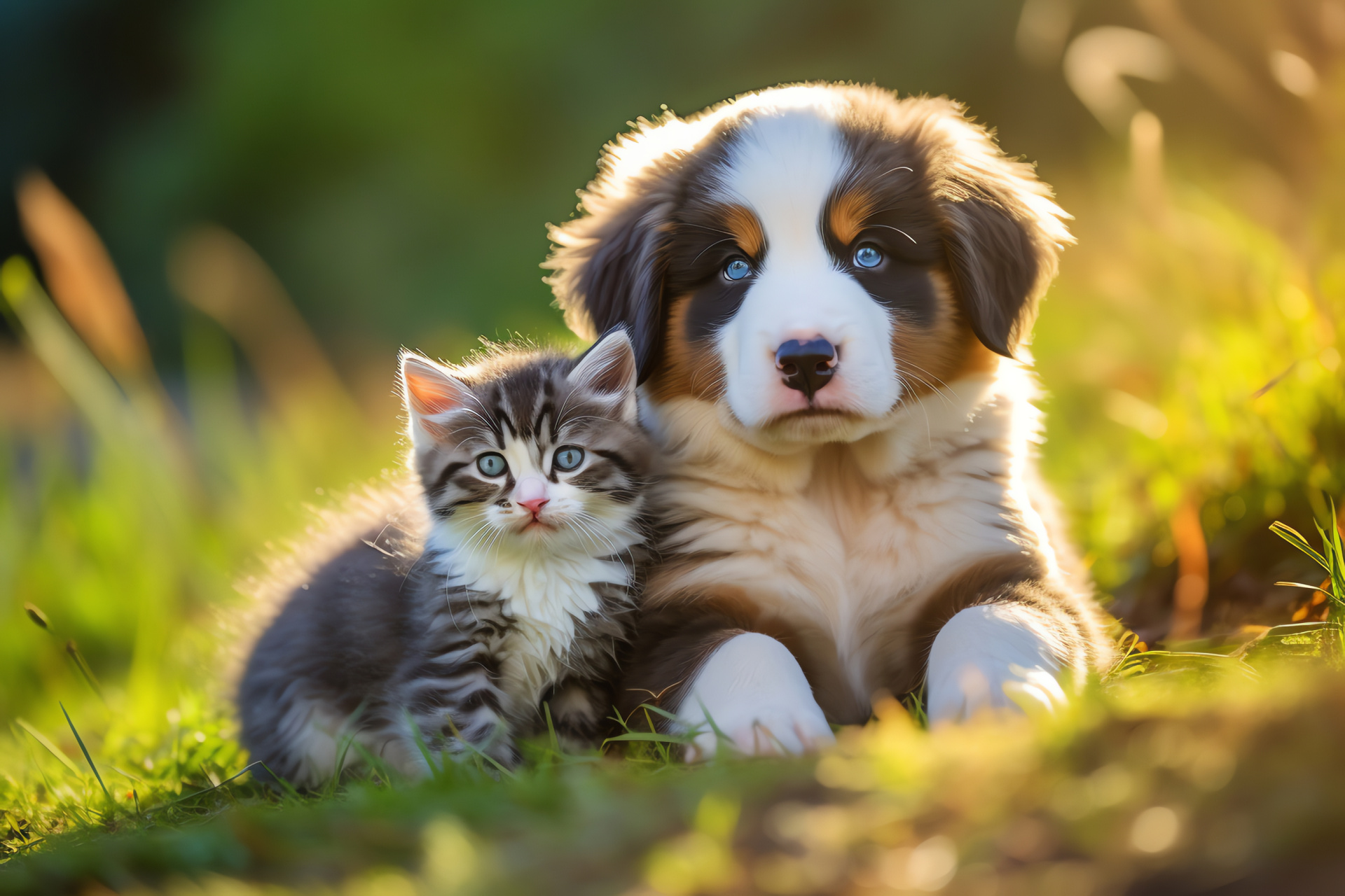 Puppy and kitten, Canine portrait, Feline friend, Animal companionship, Pet siblings, HD Desktop Wallpaper