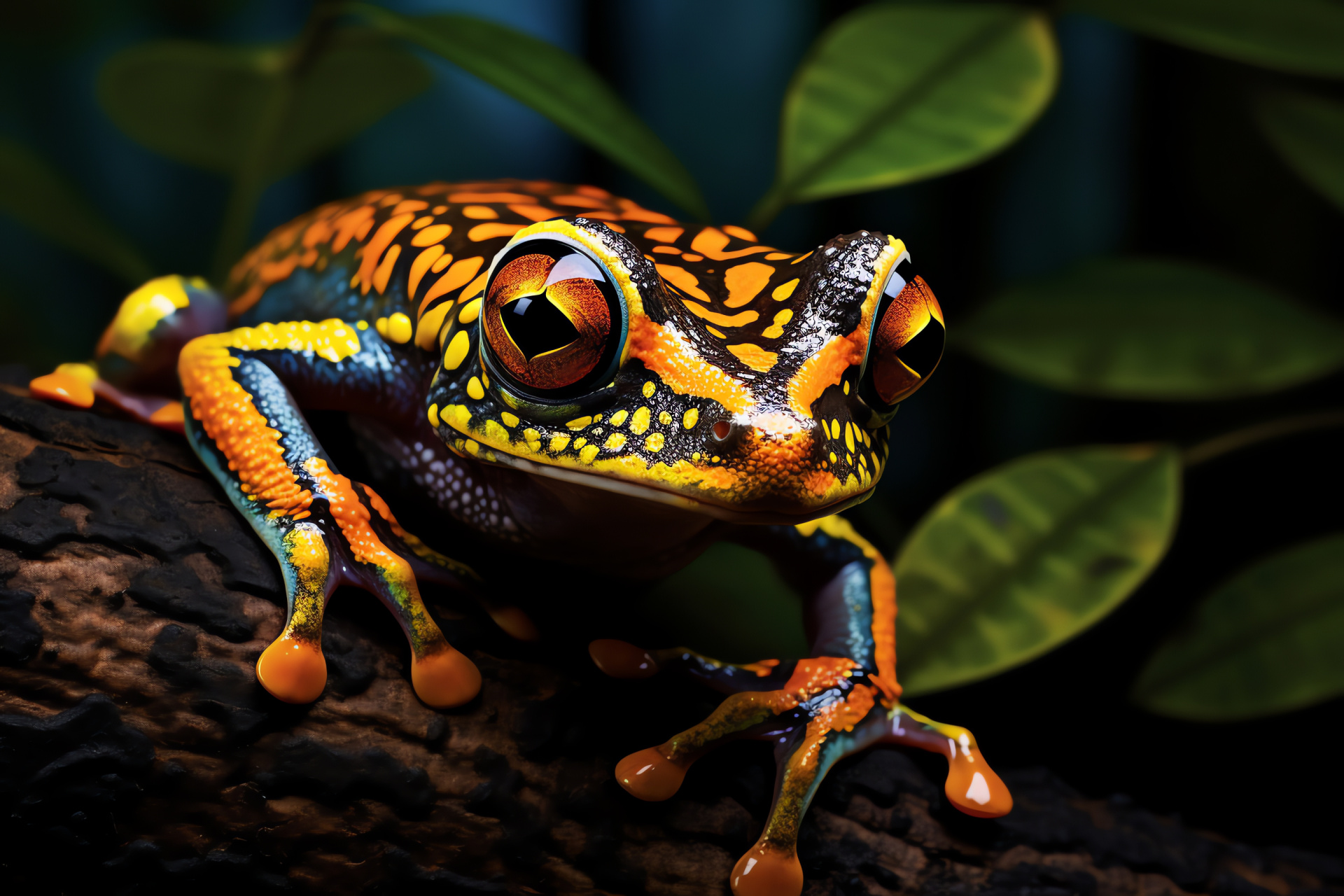 Tropical Tree Frog, vivid orange-eyed, contrasting amphibian skin, natural trunk, HD Desktop Wallpaper