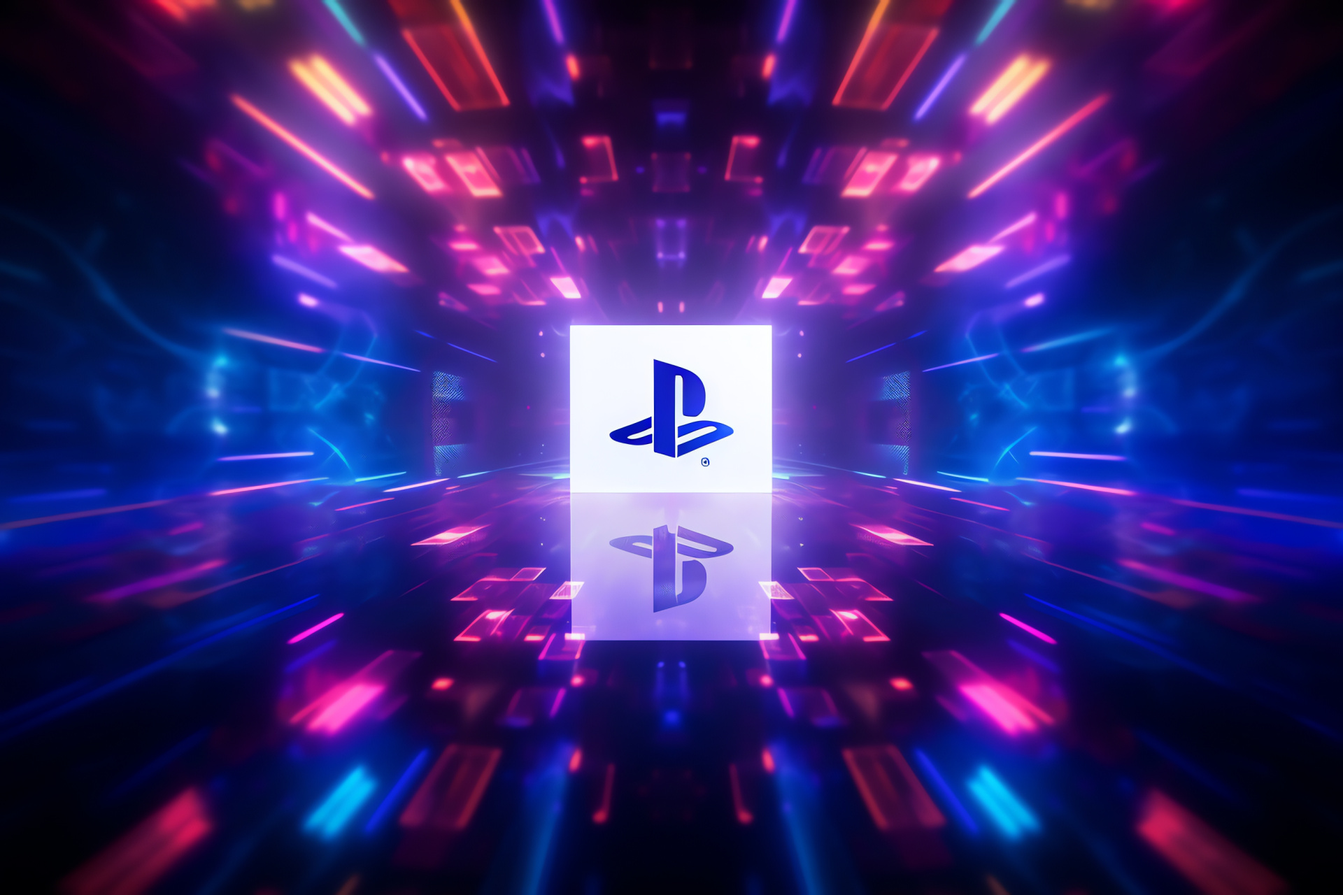 Sony PS4 sign, Geometric backdrop, Lively pallet, Next-gen concept, Engrossing motif, HD Desktop Wallpaper