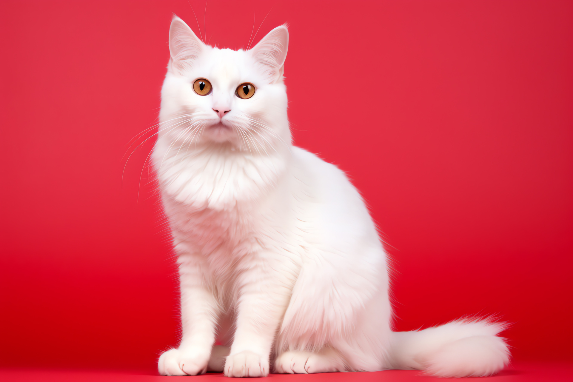 Playful kitty, White Cat, Mismatched eyes, Fluffy texture, Crimson setting, HD Desktop Image