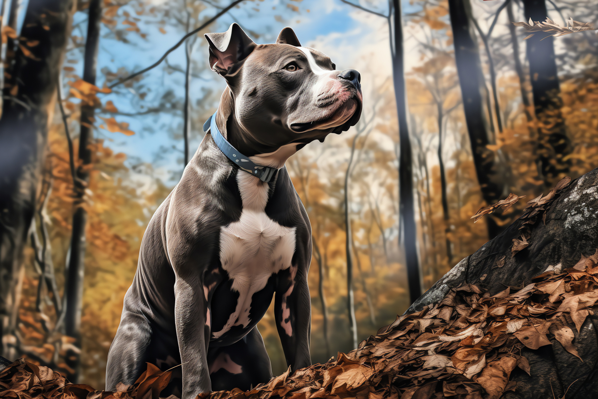 Majestic Pitbull, Natural Environment, Canine Outdoors, Forest Habitat, Wild Setting, HD Desktop Wallpaper