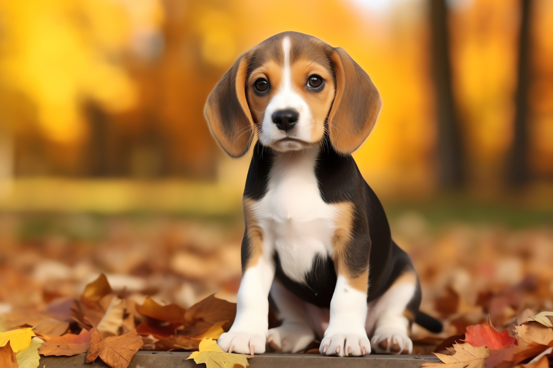 Beagle breed puppy, Tricolor fur pattern, Beagle's sleek texture, Sporting breed characteristic, HD Desktop Image