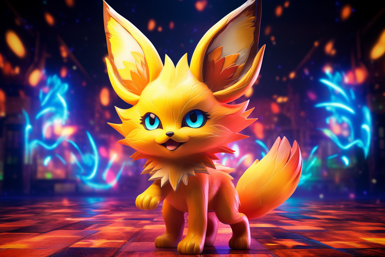 Pokemon Fennekin, Warm pelt, Neon artistic backdrop, Blue-eyed detail, Creature charisma, HD Desktop Wallpaper