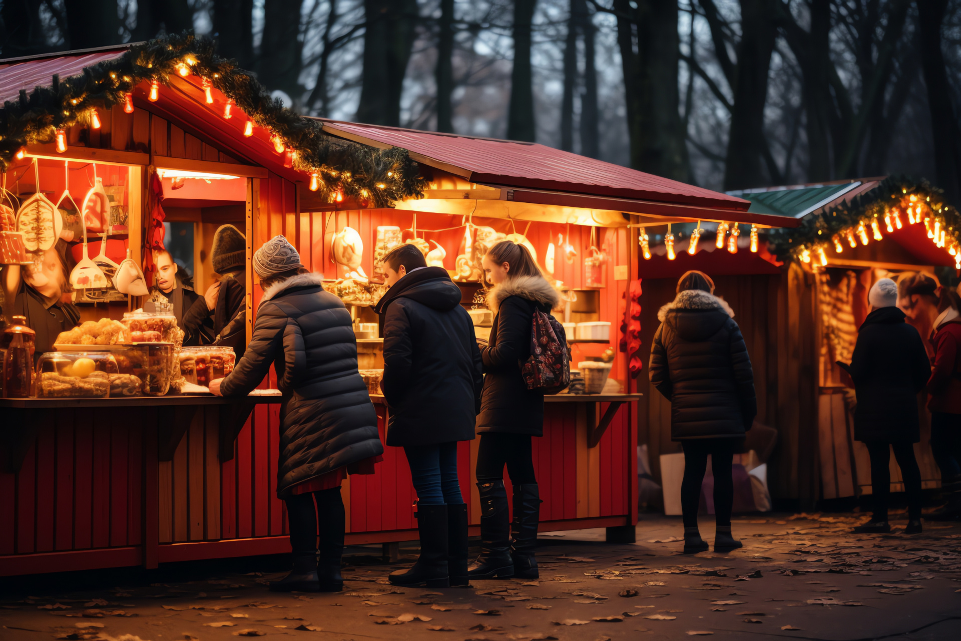 Rural Christmas marketplace, Artisanal holiday crafts, Traditional wooden booths, Countryside festive spirit, Local wares, HD Desktop Image