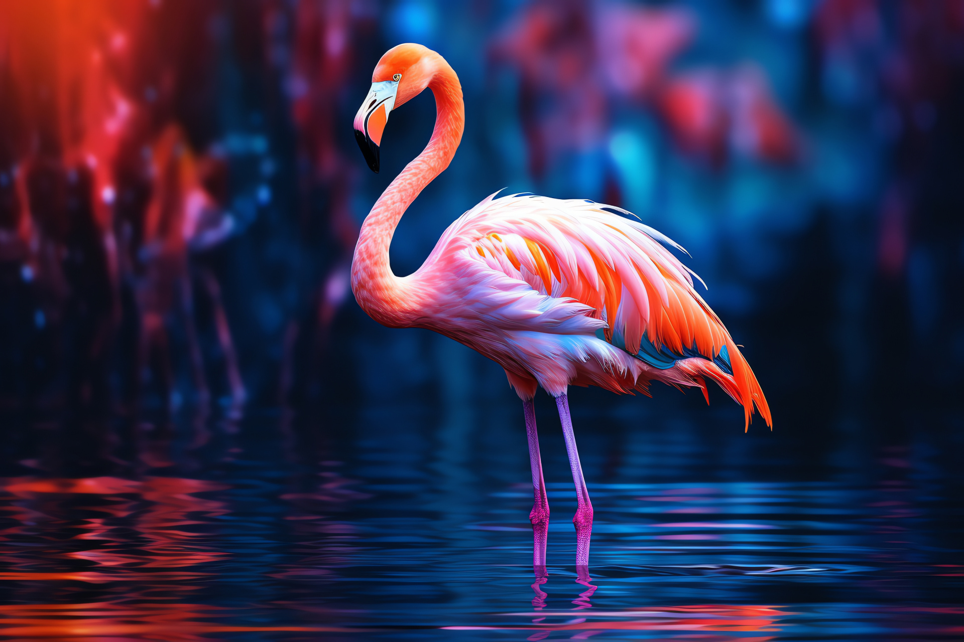 Flamingo bird, waterfowl serenity, pink plumage, ornithology wonder, avian grace, HD Desktop Image