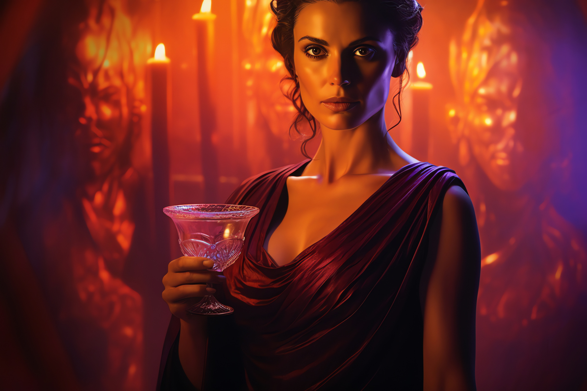 Lucretia, Hazel eyed character, Goblet in hand, Confident stance, Spartacus show, HD Desktop Wallpaper