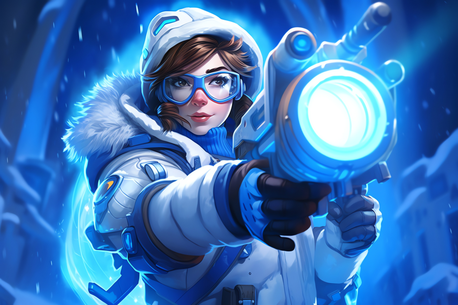 Mei, Cold environment specialist, Protective eyewear, Chill ambiance, Full-figure portrait, HD Desktop Image