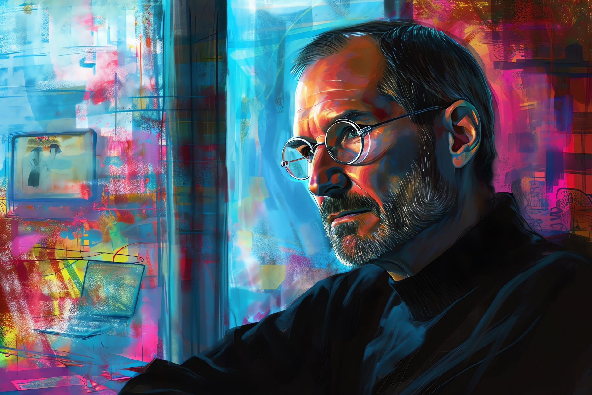 Steve Jobs visionary leader, Tech innovation space, Prototype development, Creative process, Tech industry sketches, HD Desktop Wallpaper