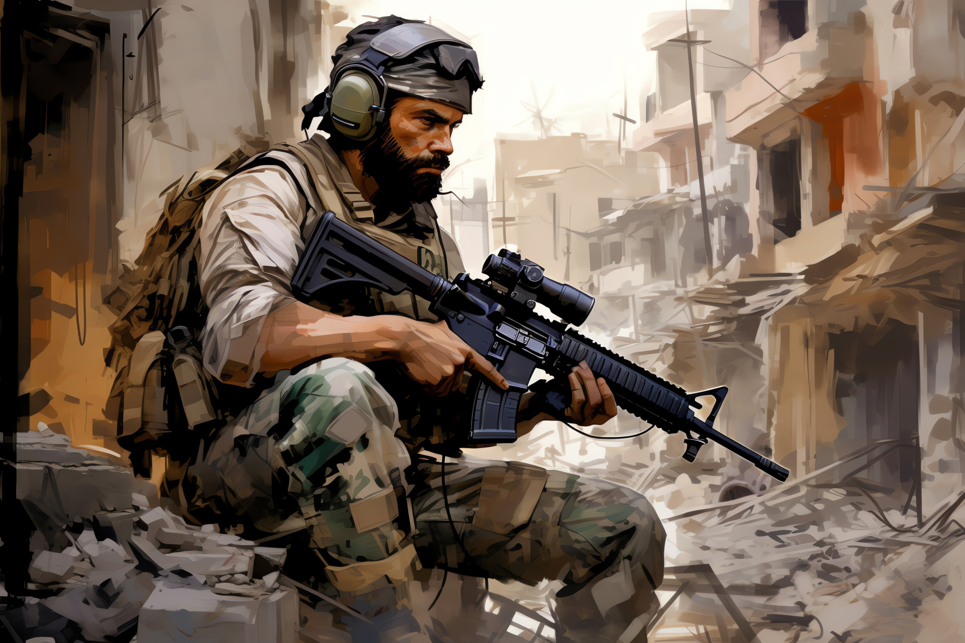 Captain Price MW2, Special Forces leader, Assault weaponry, Conflict zone, Urban ruins, HD Desktop Wallpaper