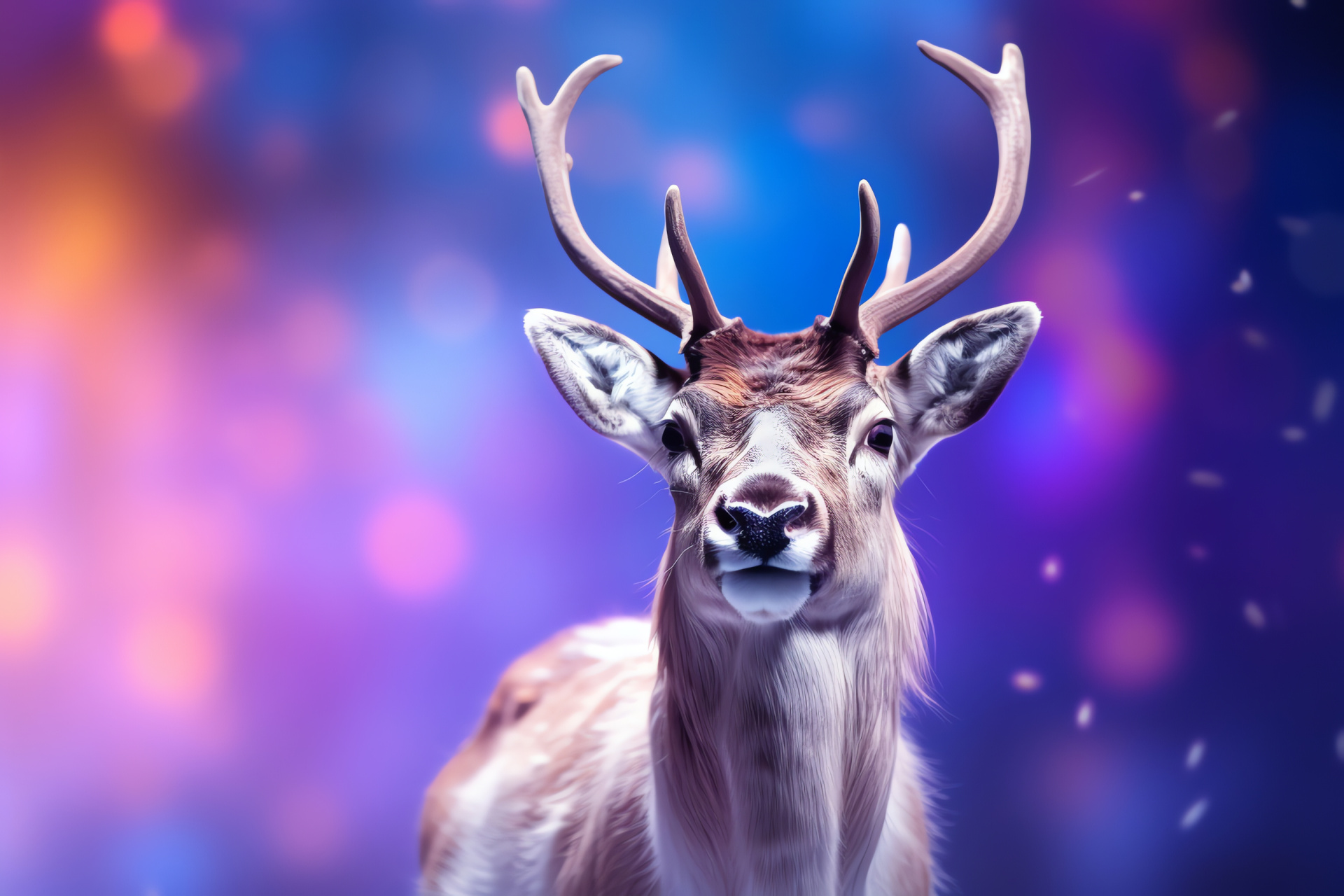 Captivating reindeer, triple-hued stage set, magenta, amber and topaz tones, gentle gaze, sandy fur, gentle woodland creature, HD Desktop Image