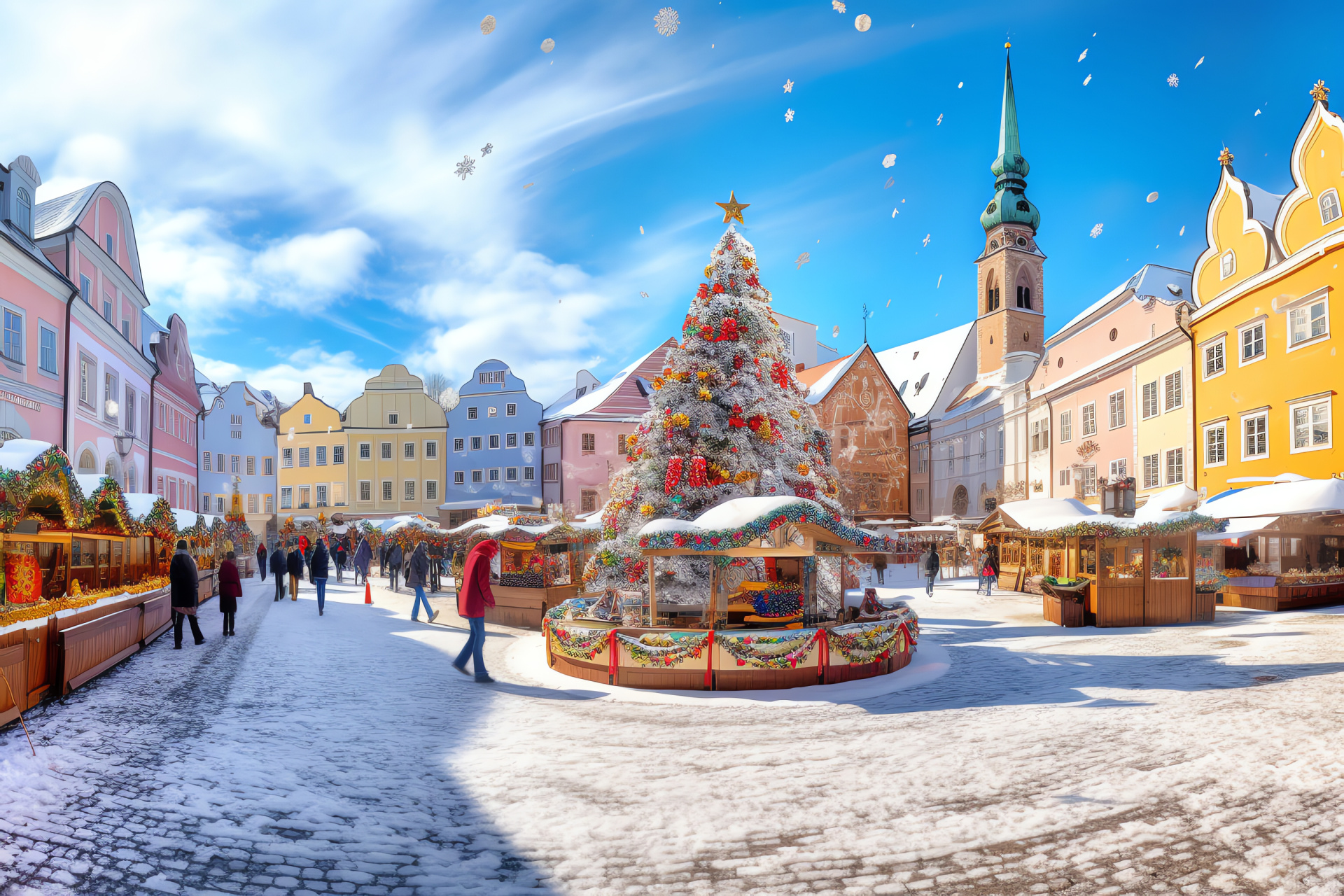 Christmas community space, Festive kiosks, Seasonal delights, Artisanal gifts, Town festivities, HD Desktop Image