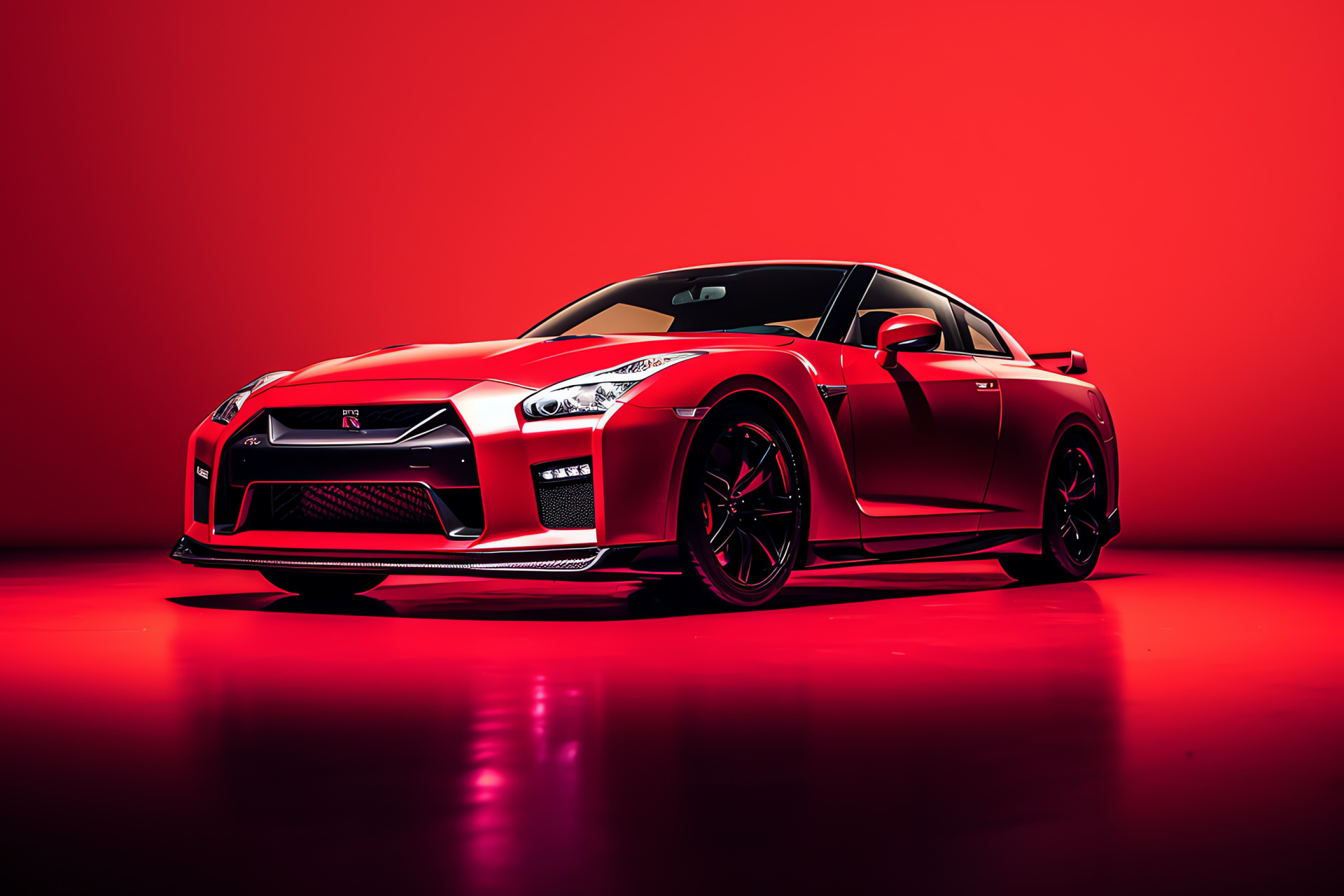 Nissan GTR HD, Unobstructed scenic frame, Intense red canvas, Symbol of automotive force, Dynamic design presence, HD Desktop Wallpaper