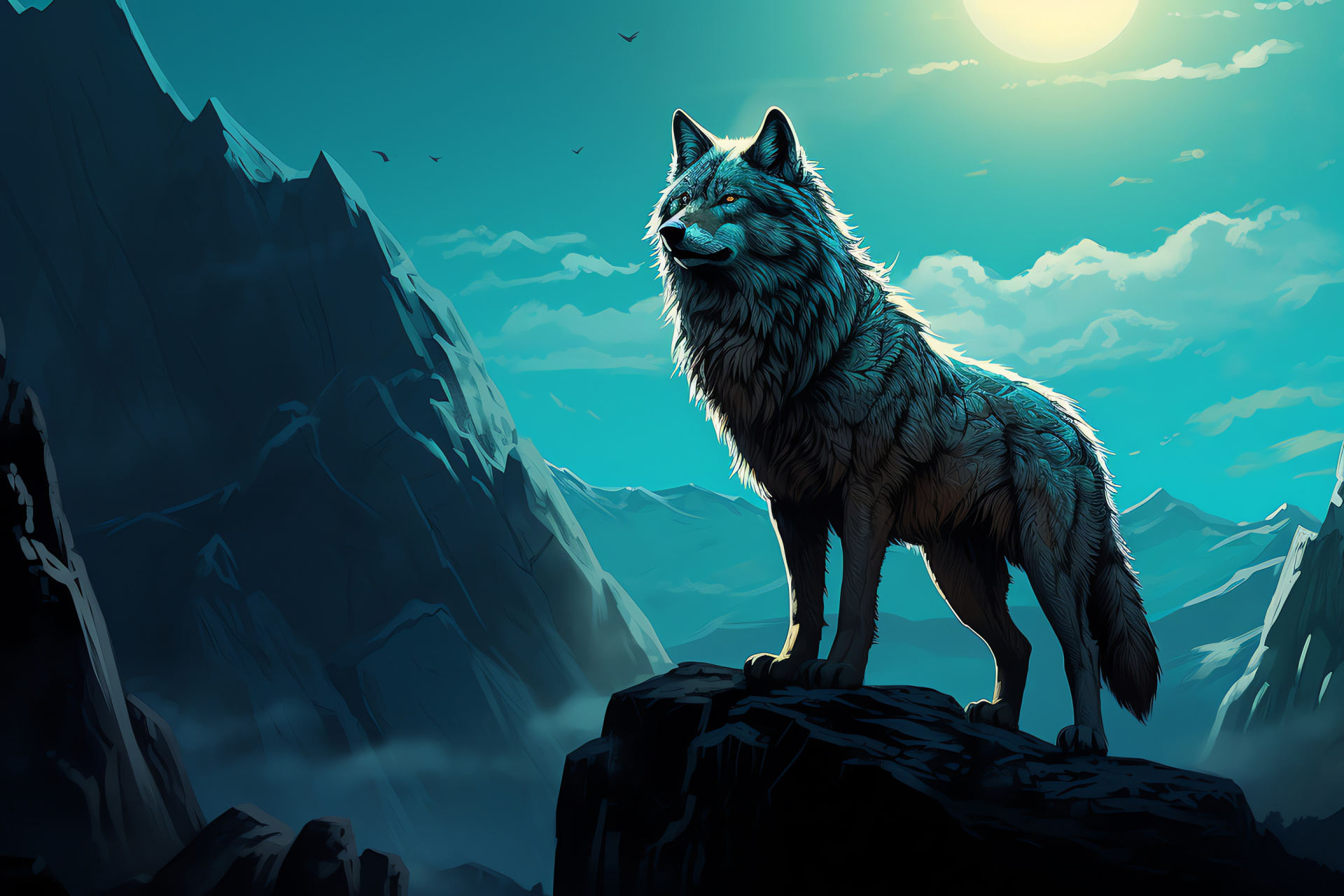 Mountain species, Himalayan wolf, High-altitude wildlife, Twilight vista, Rocky terrain, HD Desktop Wallpaper