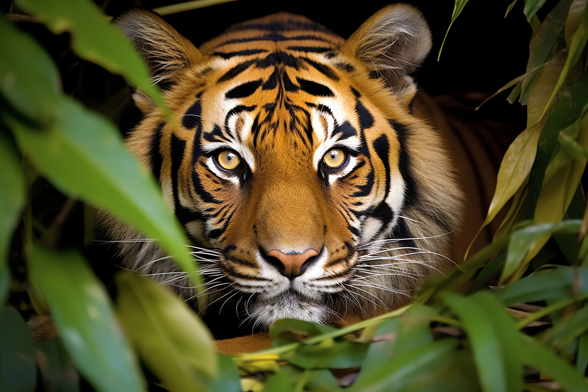 Golden Striped Tiger, Gilded stare, Bambusoideae thickets, Middle Kingdom fauna, Auburn ornamentation, HD Desktop Wallpaper